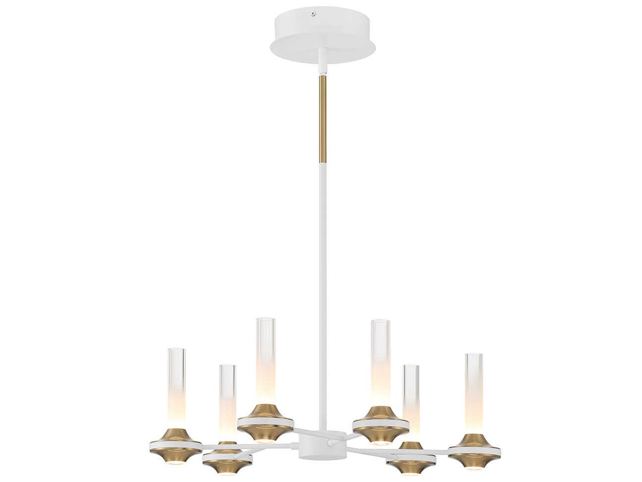 Eurofase Torcia 12-Light White Brass Glass LED Cylinder Chandelier