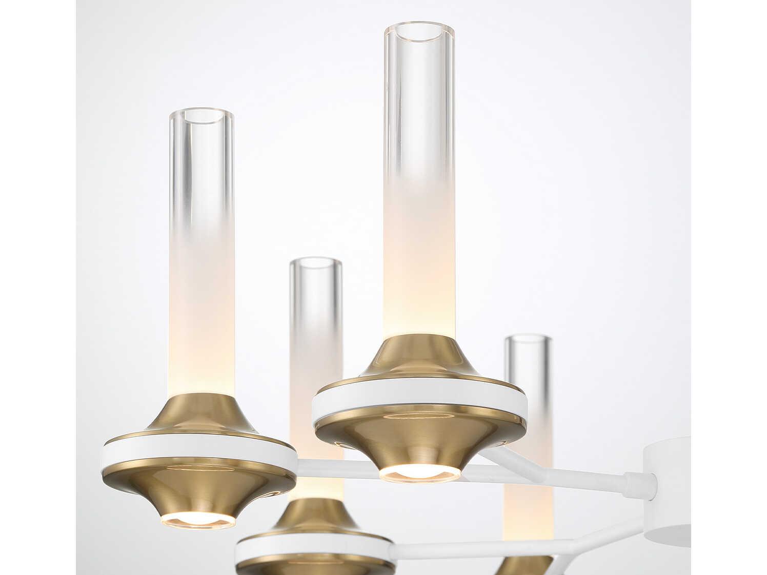 Eurofase Torcia 12-Light White Brass Glass LED Cylinder Chandelier