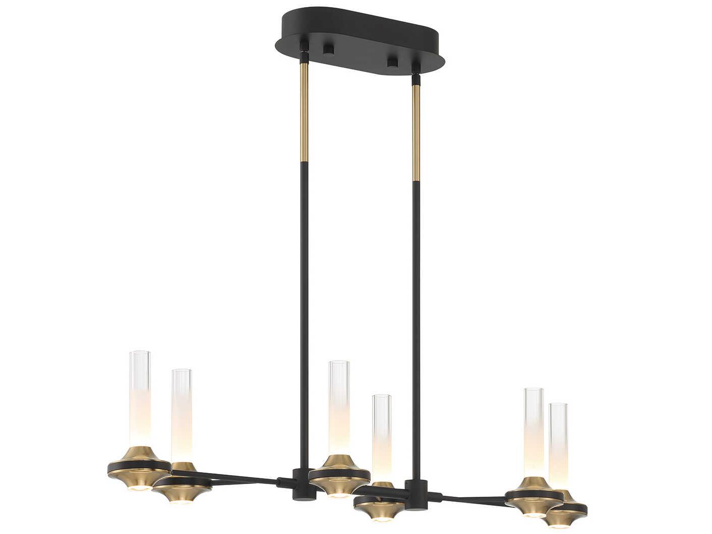 Eurofase Torcia 12-Light Black Brass Glass LED Cylinder Linear Island Pendant