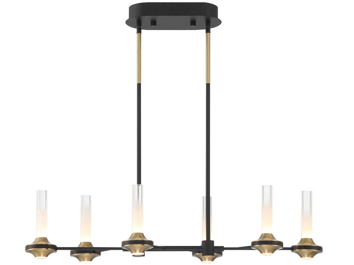 Eurofase Torcia 12-Light Black Brass Glass LED Cylinder Linear Island Pendant