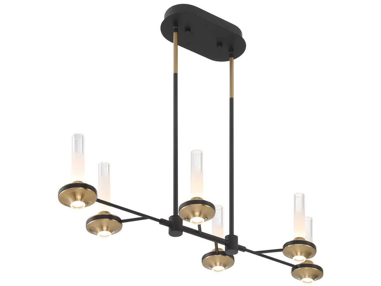 Eurofase Torcia 12-Light Black Brass Glass LED Cylinder Linear Island Pendant