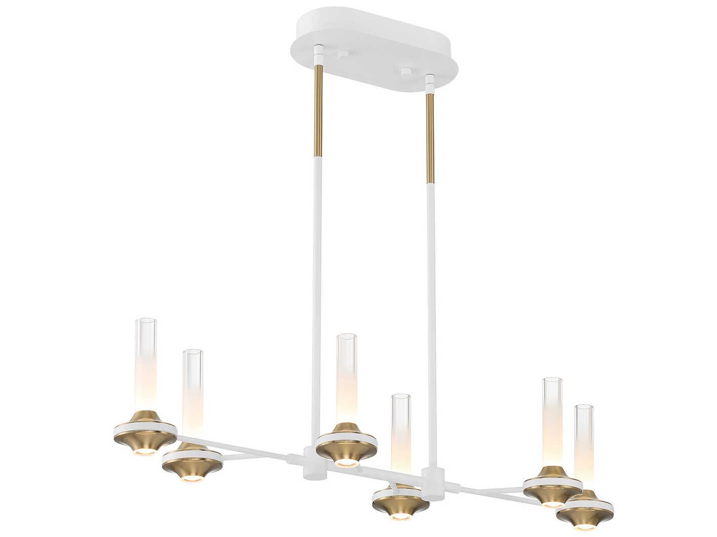 Eurofase Torcia 12-Light White Brass Glass LED Cylinder Linear Island Pendant
