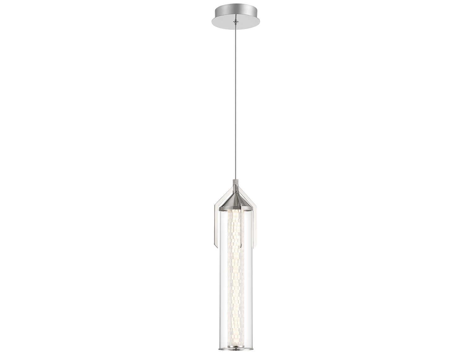 Eurofase Espada 1-Light Polished Nickel Crystal Glass Cylinder Mini Pendant