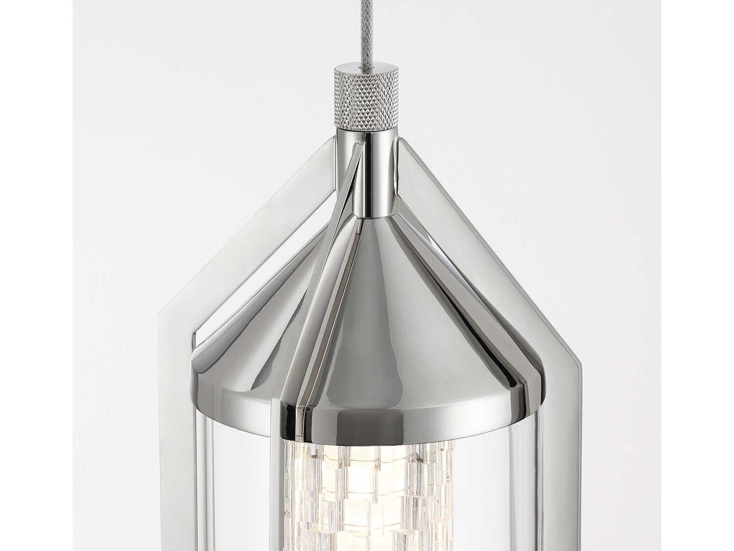 Eurofase Espada 1-Light Polished Nickel Crystal Glass Cylinder Mini Pendant