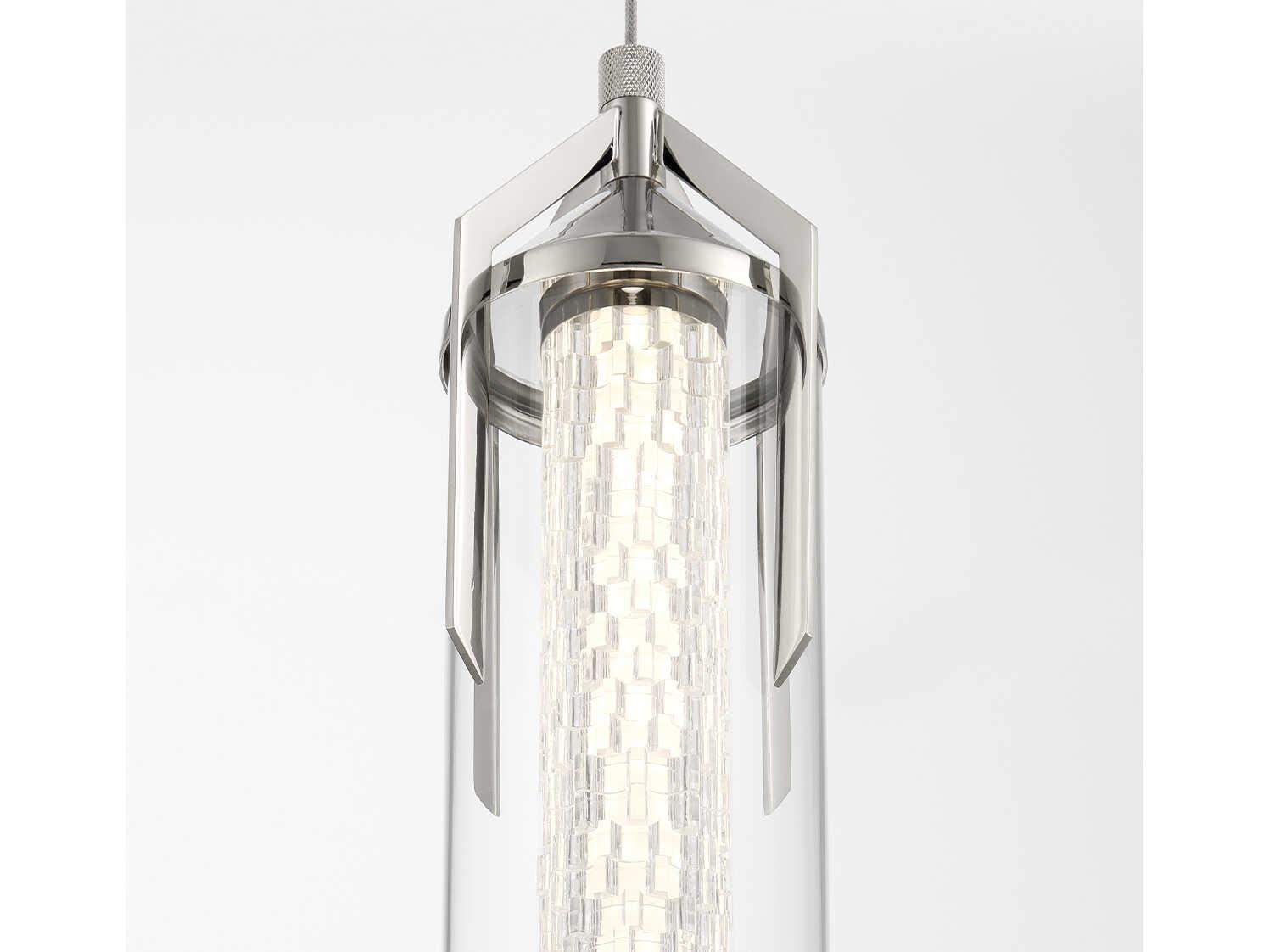 Eurofase Espada 1-Light Polished Nickel Crystal Glass Cylinder Mini Pendant