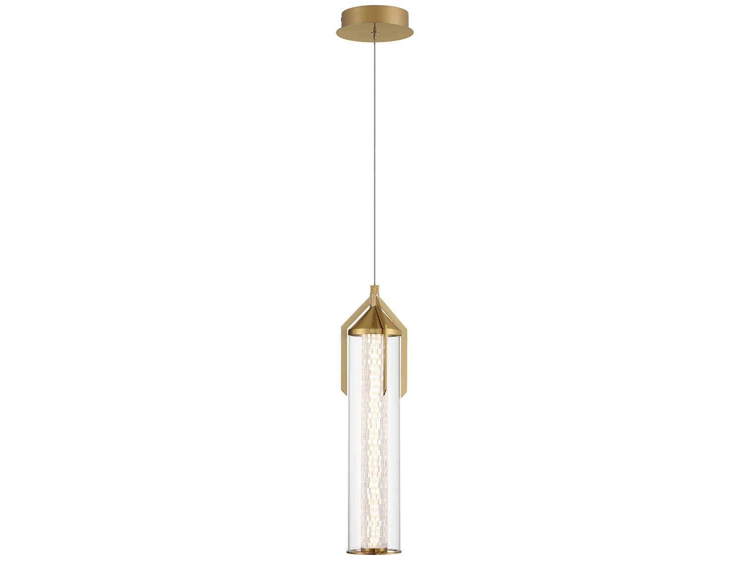 Eurofase Espada 1-Light Gold Crystal Glass Cylinder Mini Pendant