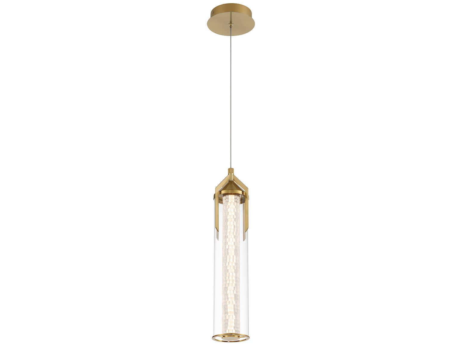 Eurofase Espada 1-Light Gold Crystal Glass Cylinder Mini Pendant