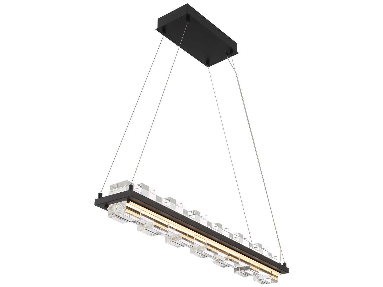 Eurofase Bruco 2-Light Black Glass LED Geometric Linear Island Pendant