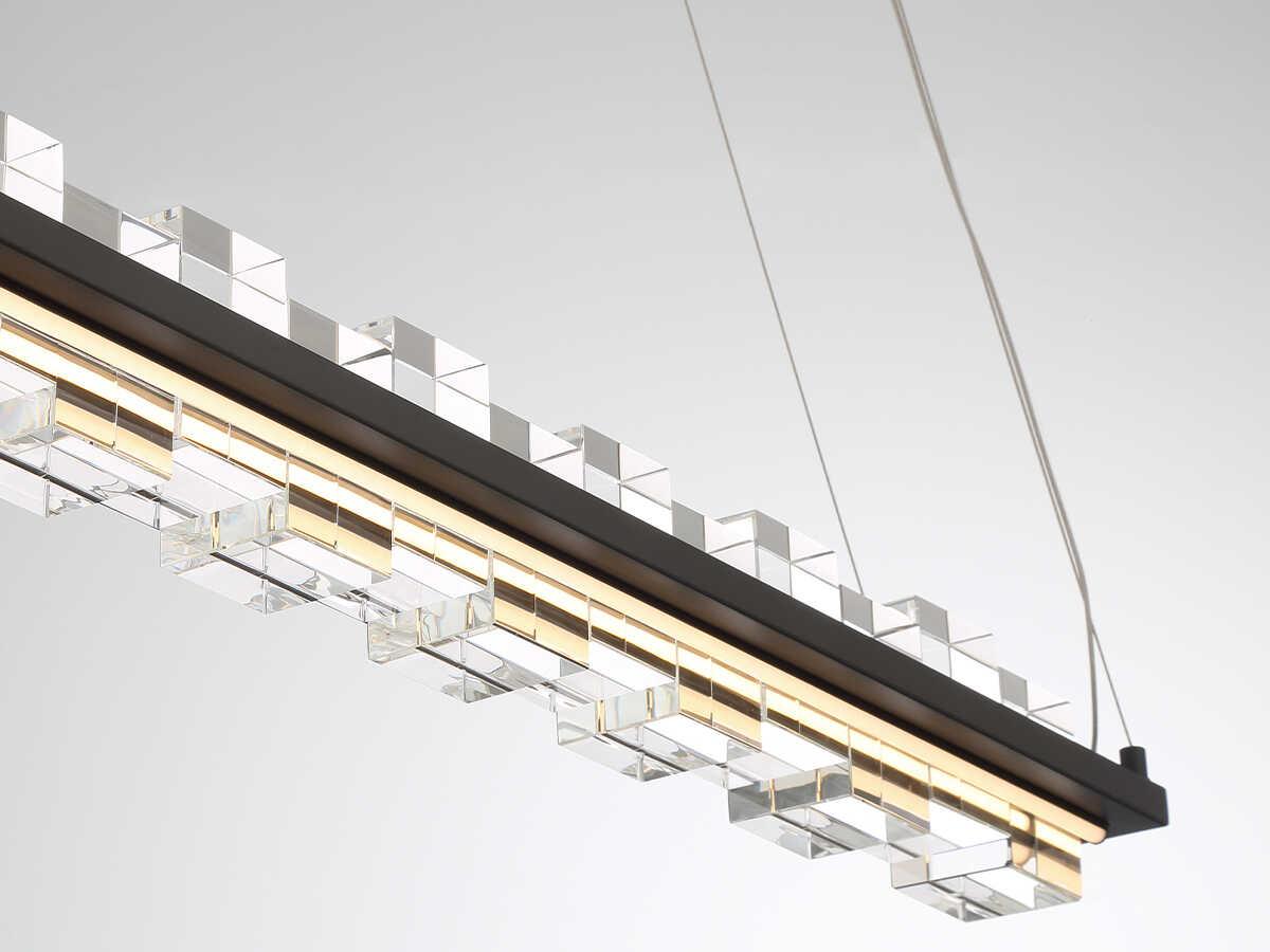 Eurofase Bruco 2-Light Black Glass LED Geometric Linear Island Pendant
