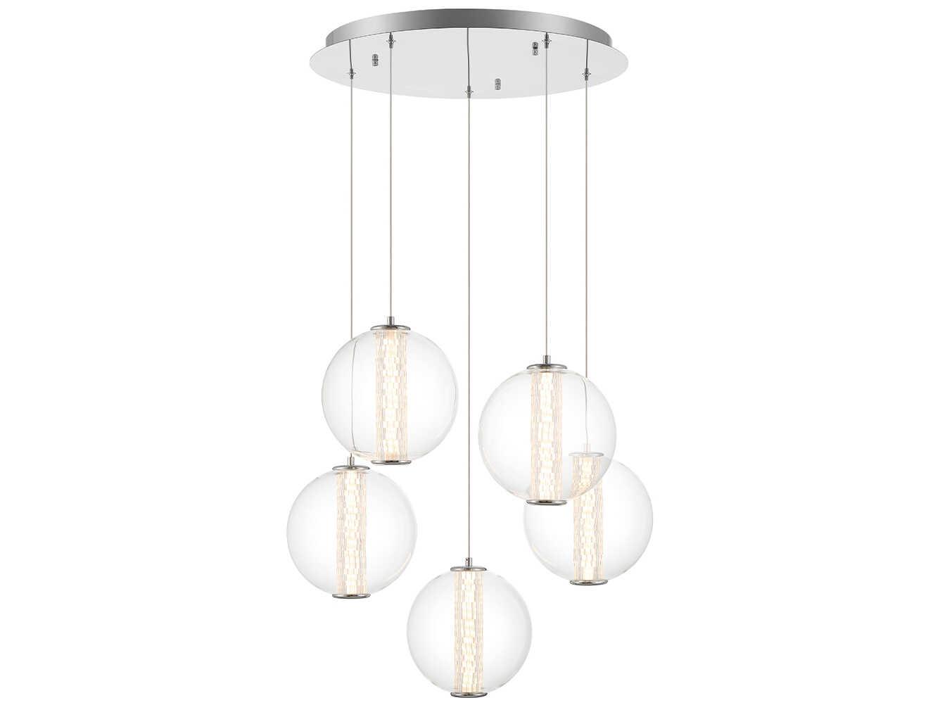 Eurofase Atomo 5-Light Chrome Crystal Glass Globe Pendant