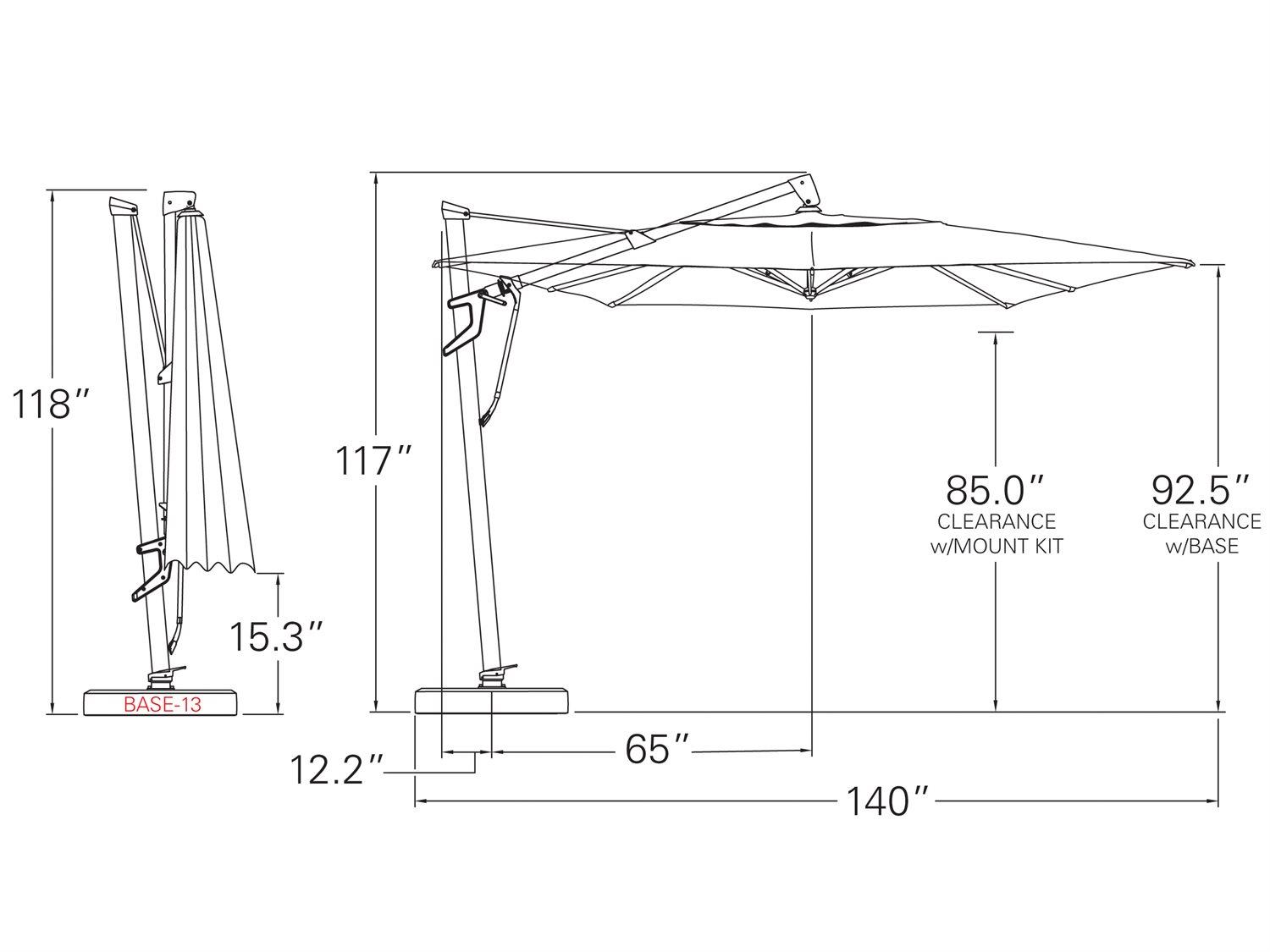 Treasure Garden Quick Ship AKZ PLUS 10 x 13 Foot Rectangular Infinite Tilt and Lock Cantilever