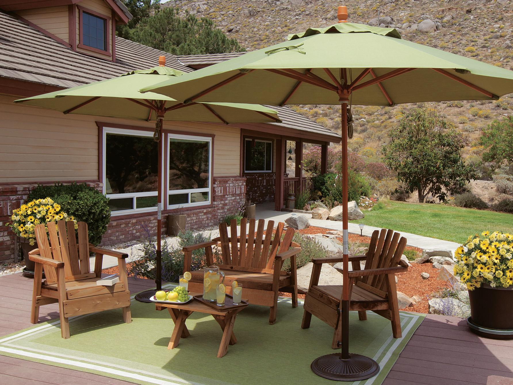 Treasure Garden Market Wood 9 Foot Octagon Pulley Lift Outdoor Umbrella