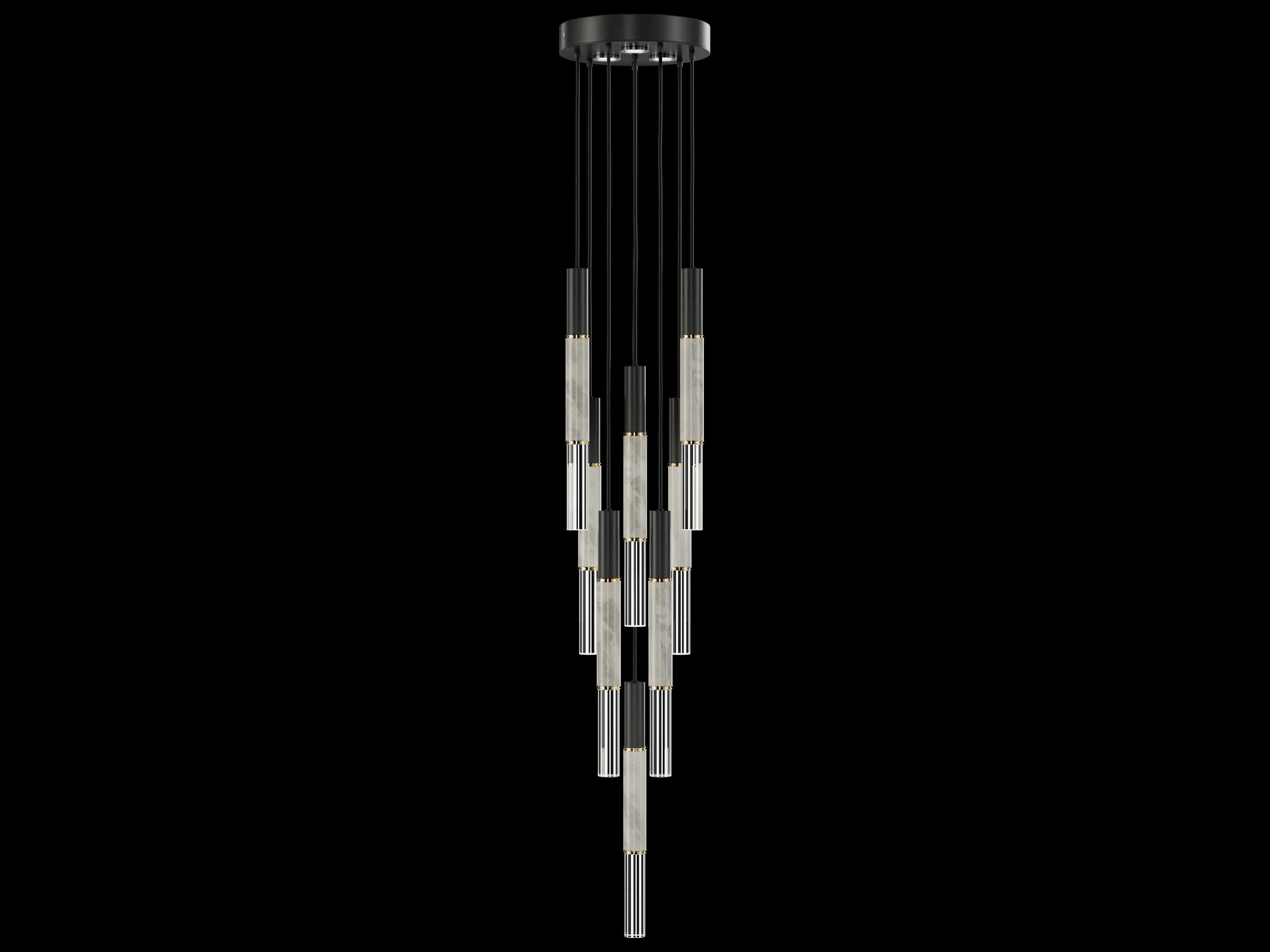 Fine Art Handcrafted Lighting Antonia 8-Light 3-Light Black Linear Pendant