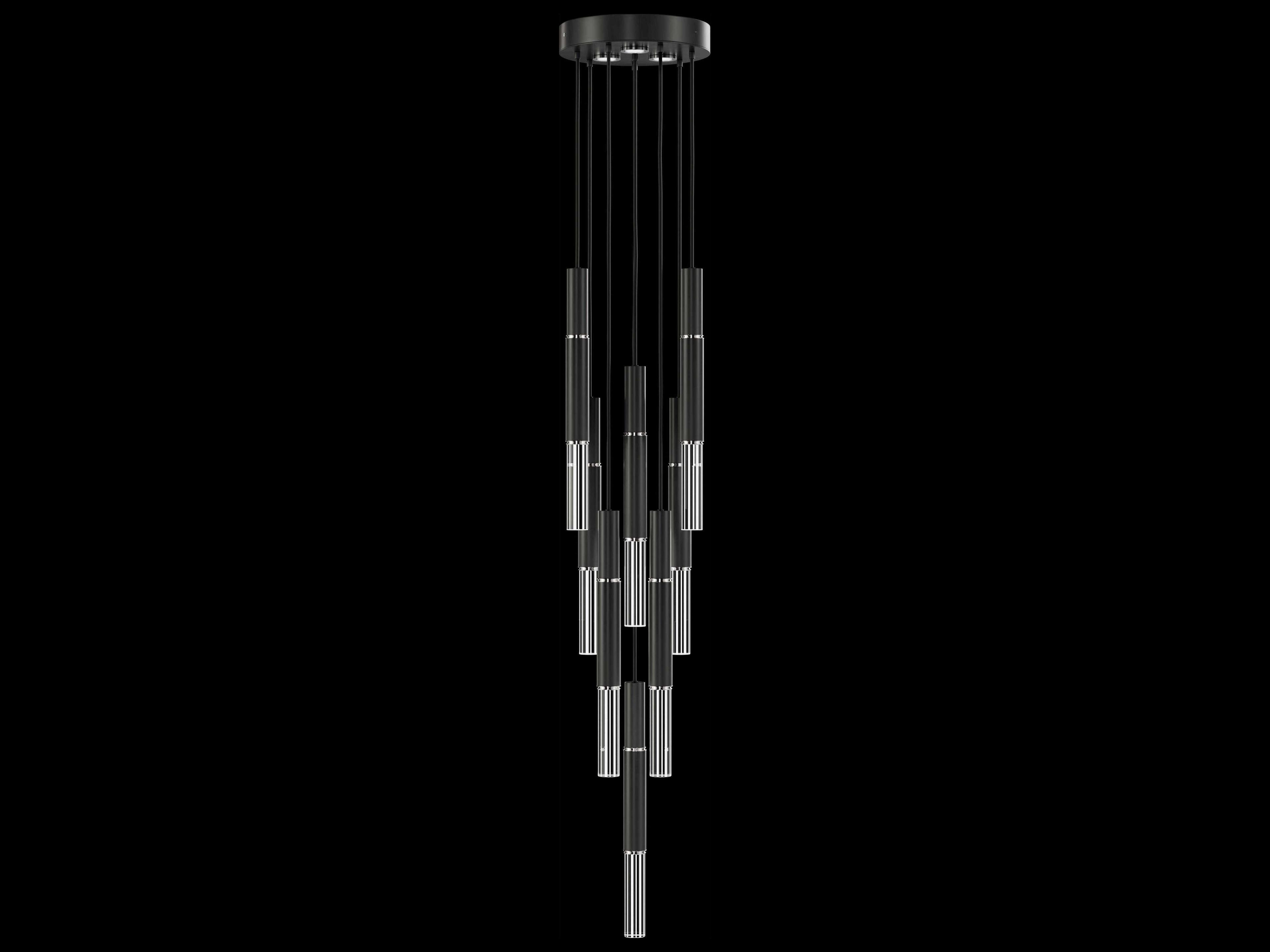 Fine Art Handcrafted Lighting Antonia 8-Light 3-Light Black Linear Pendant