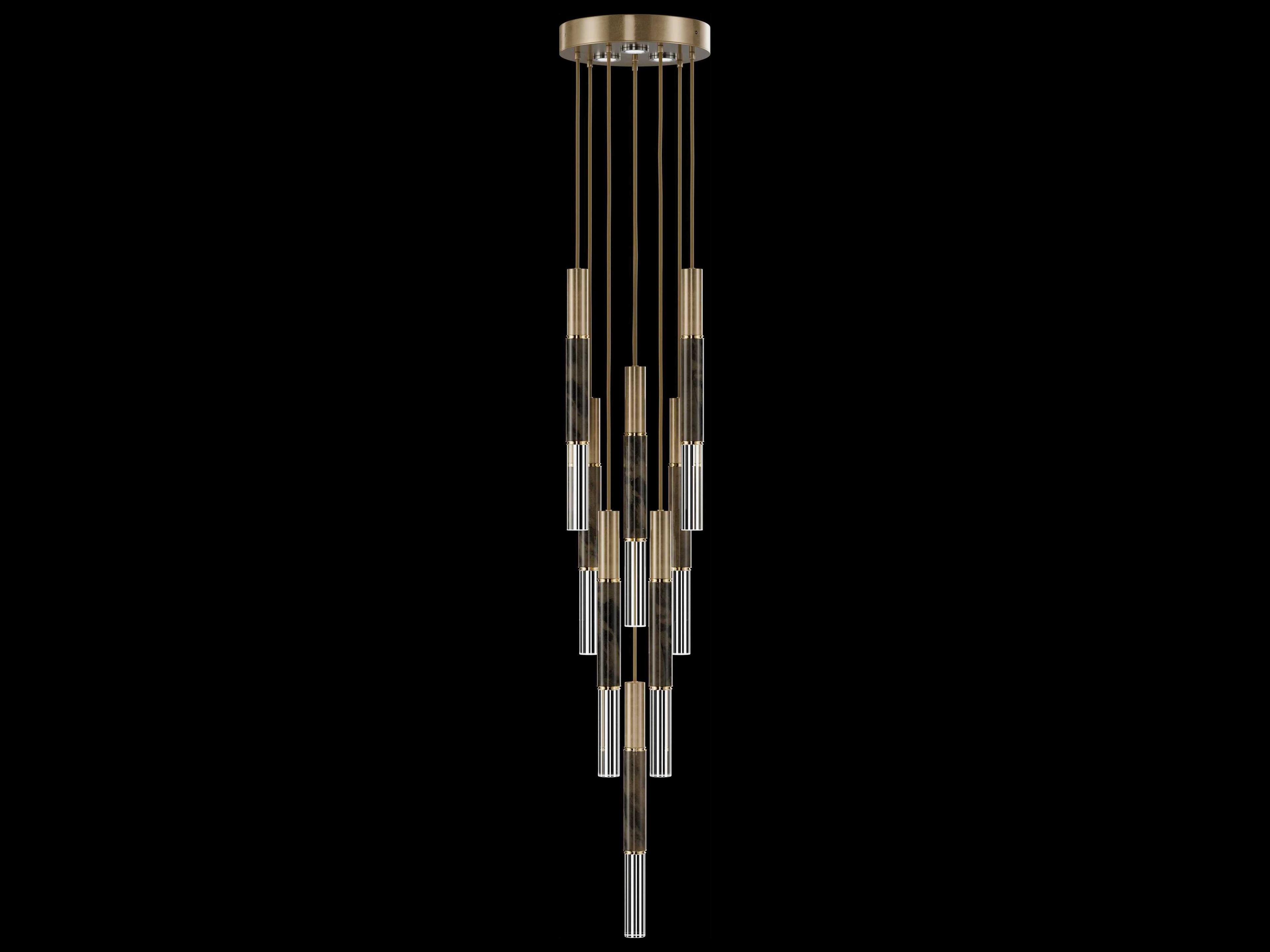 Fine Art Handcrafted Lighting Antonia 8-Light 3-Light Gold Leaf Linear Pendant