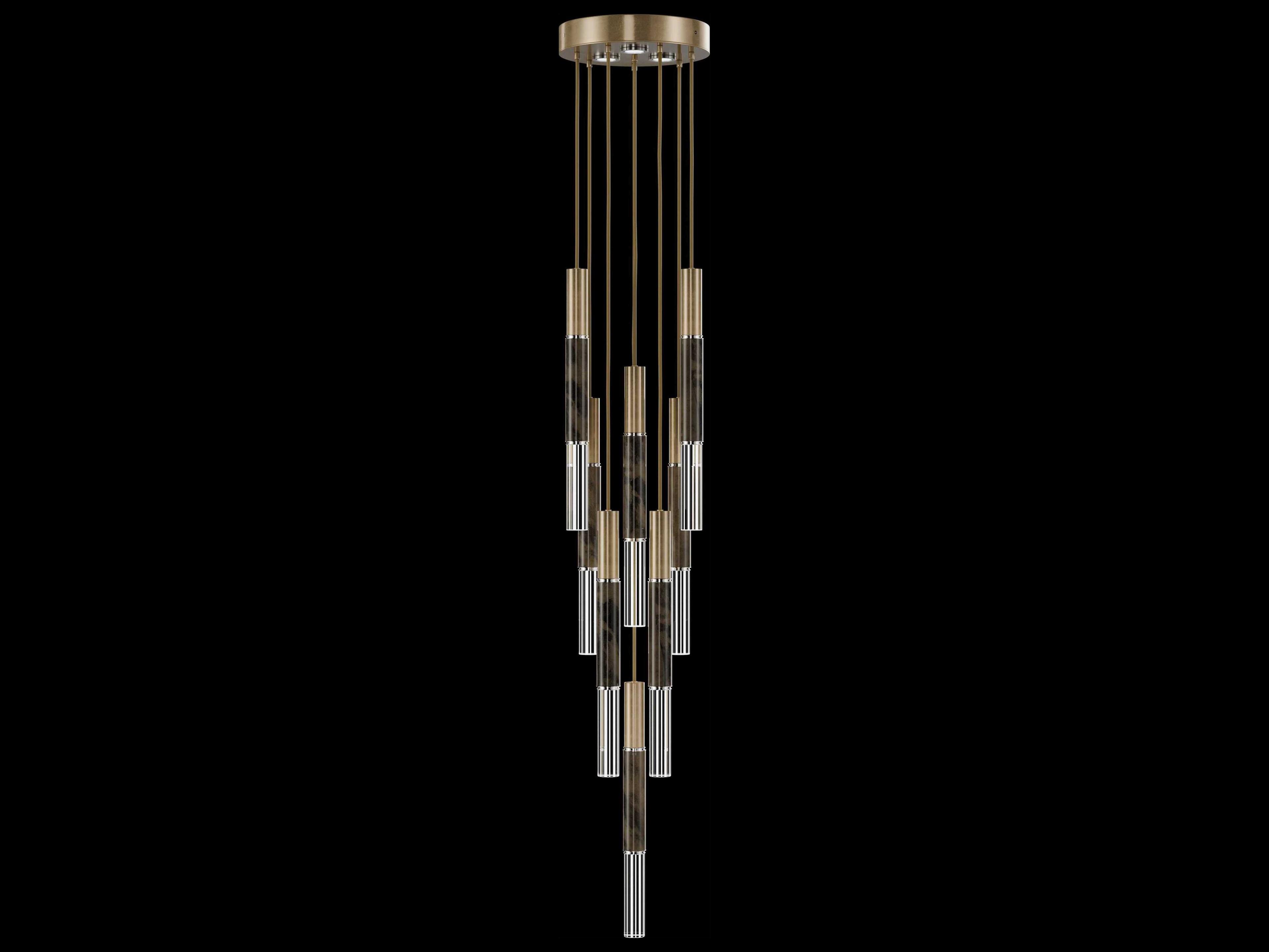 Fine Art Handcrafted Lighting Antonia 8-Light 3-Light Gold Leaf Linear Pendant