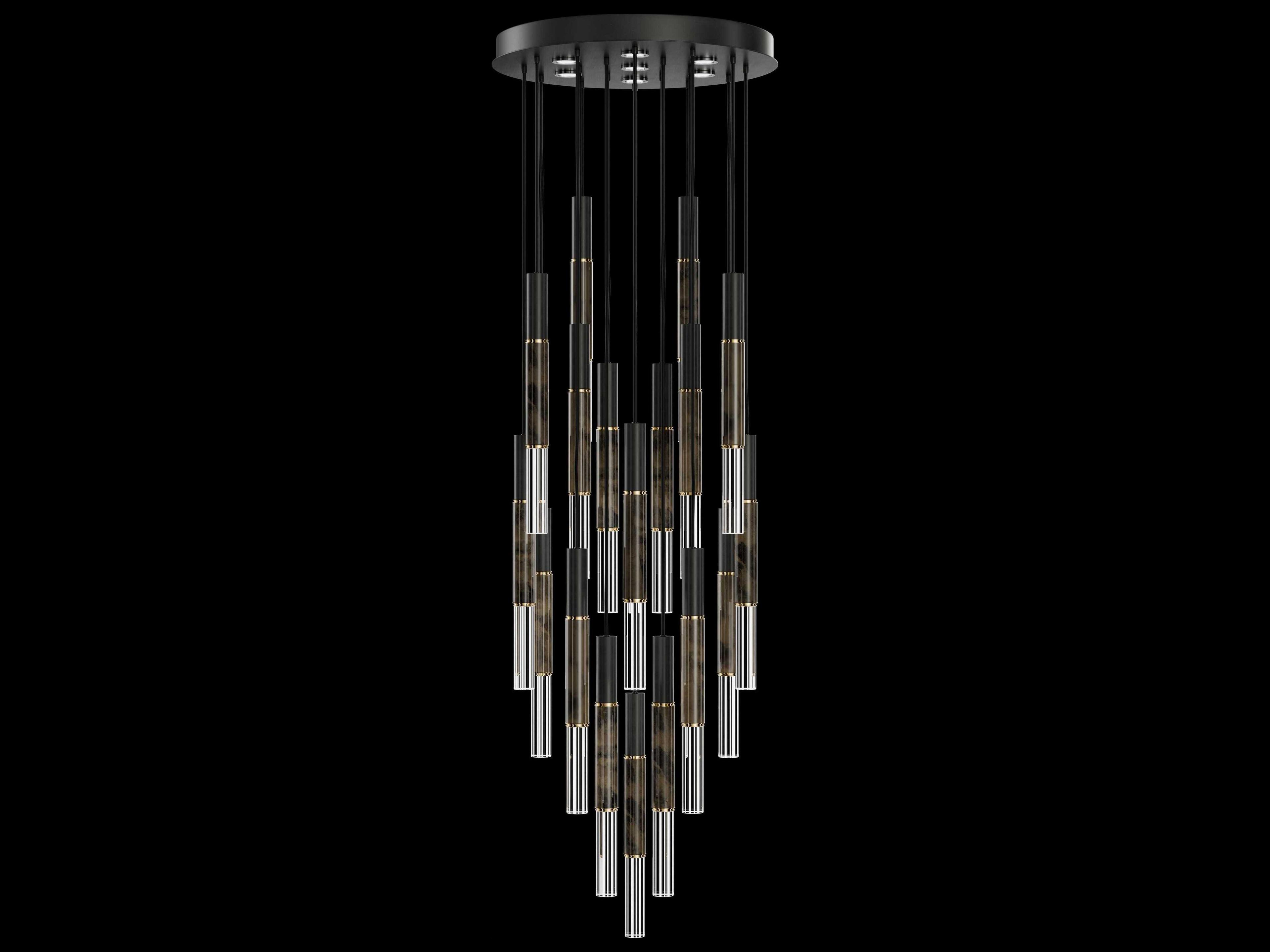 Fine Art Handcrafted Lighting Antonia 18-Light 7-Light Black Linear Pendant