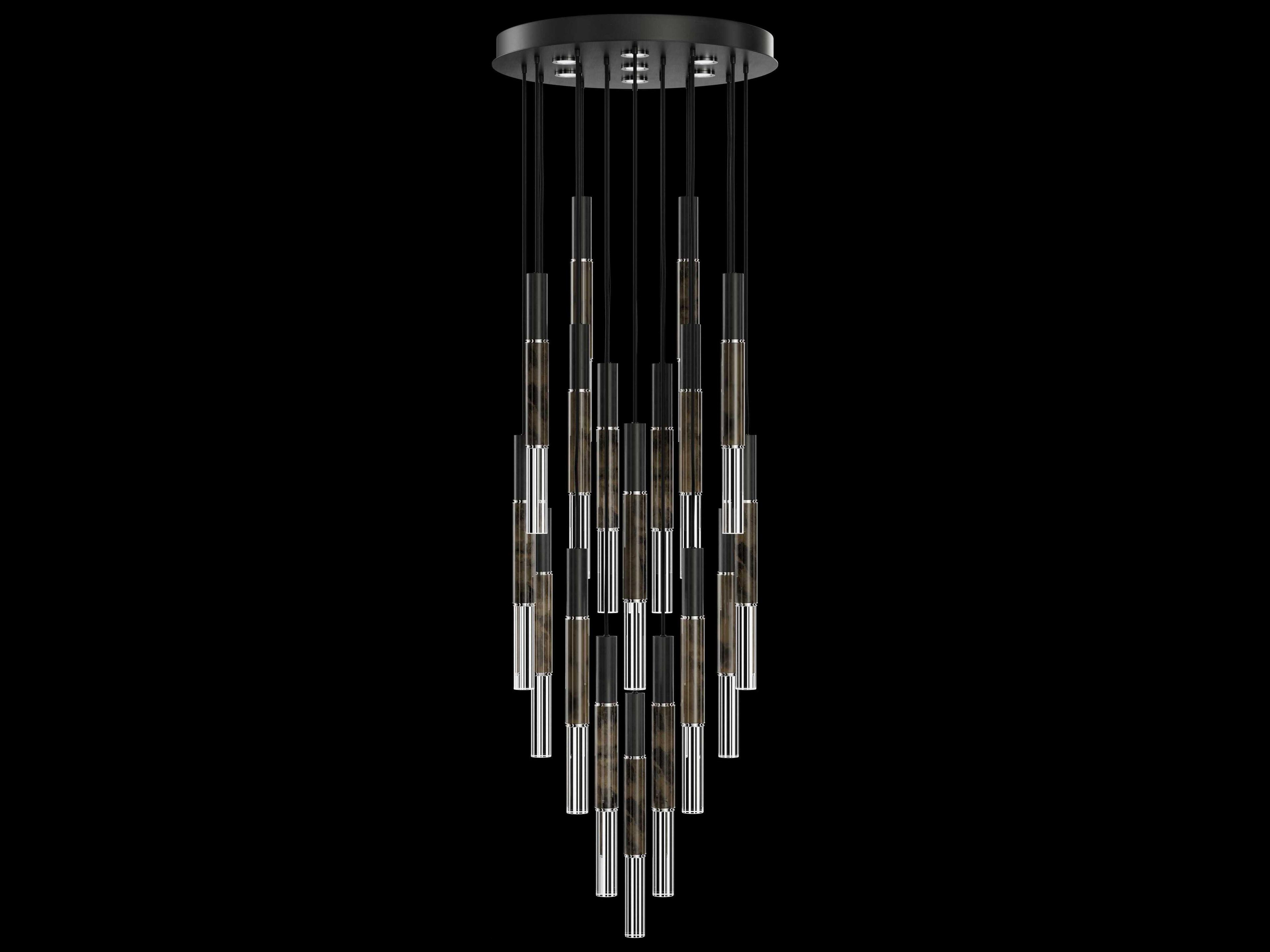 Fine Art Handcrafted Lighting Antonia 18-Light 7-Light Black Linear Pendant