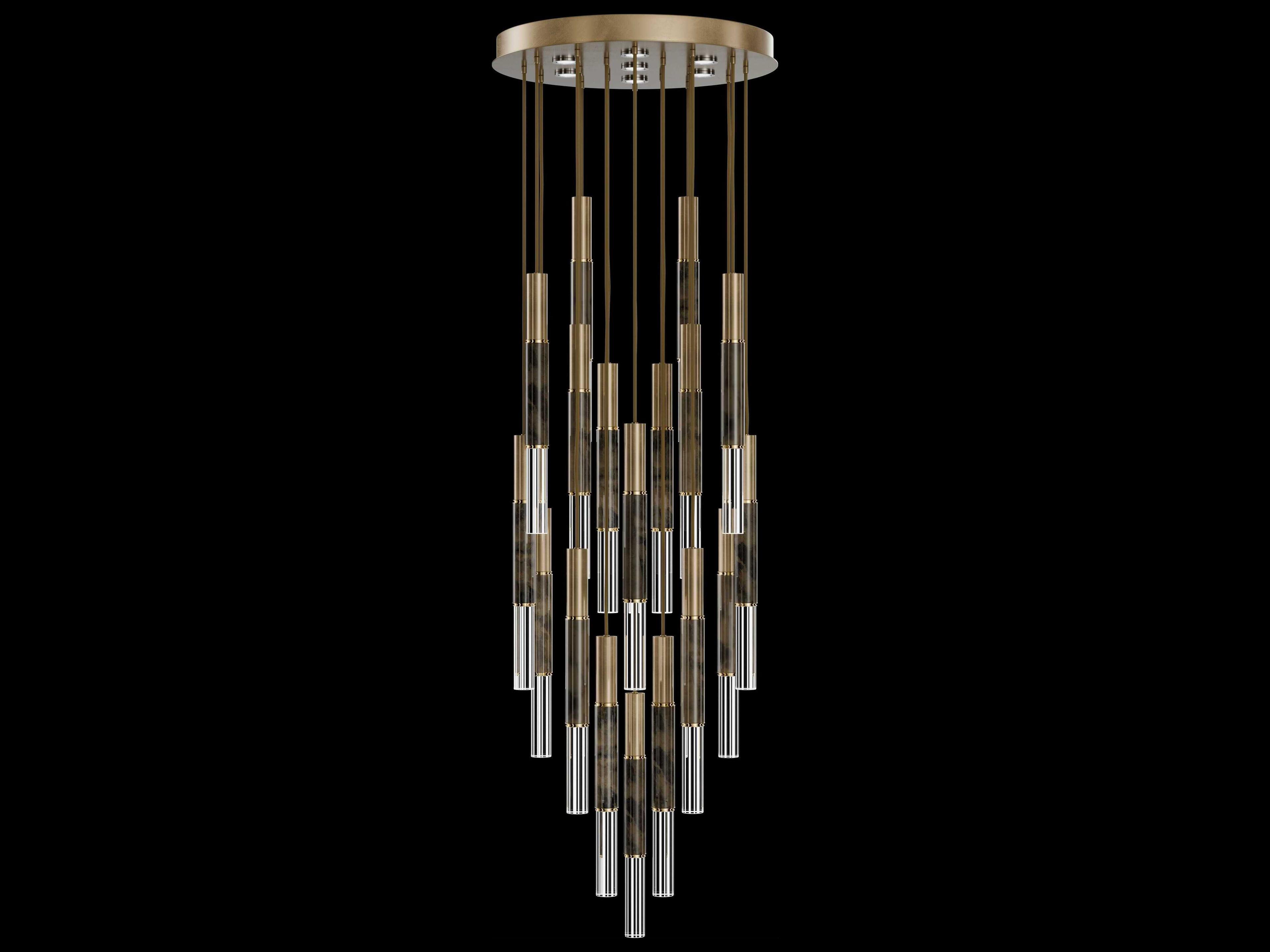 Fine Art Handcrafted Lighting Antonia 18-Light 7-Light Gold Leaf Linear Pendant