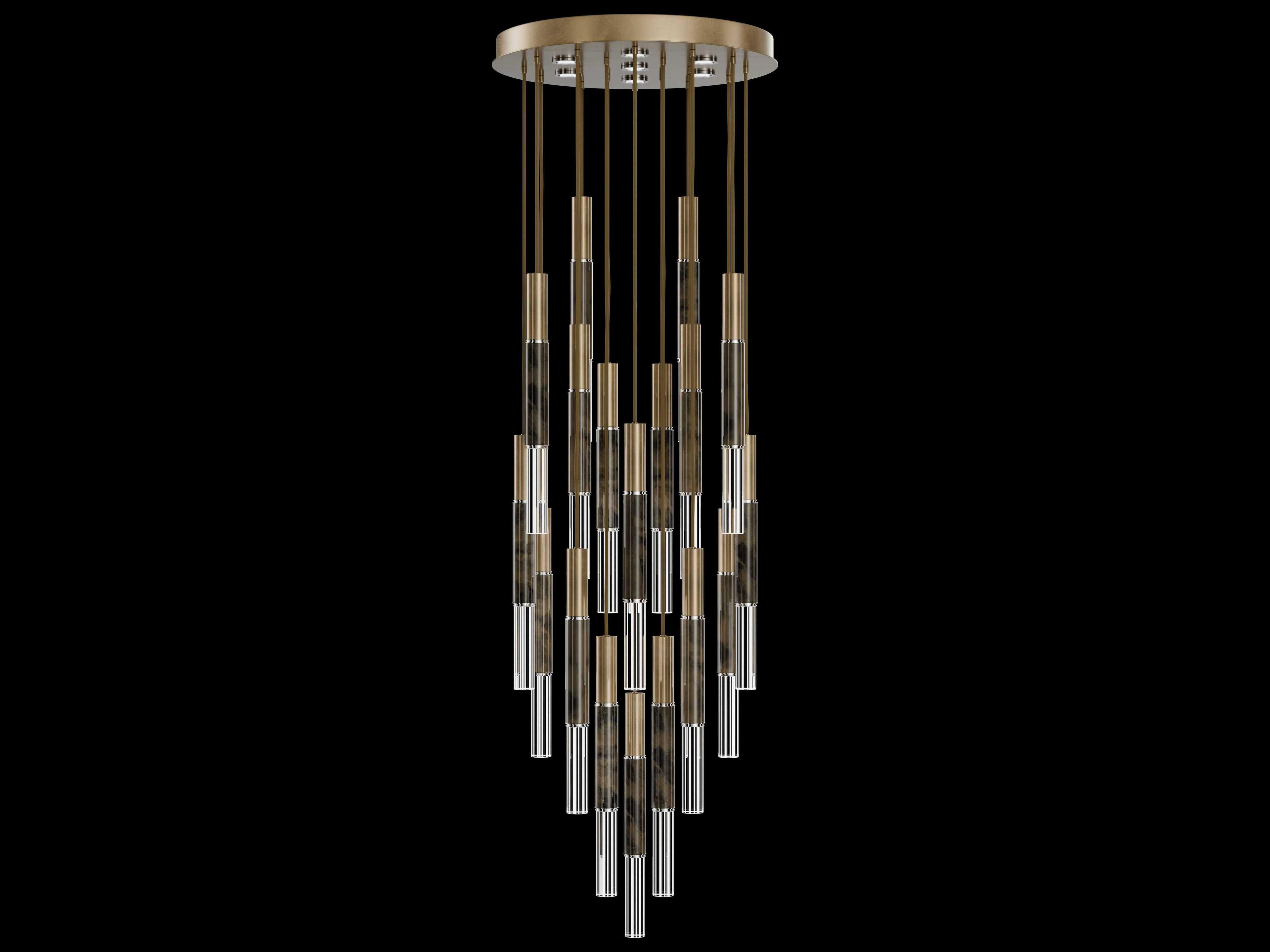 Fine Art Handcrafted Lighting Antonia 18-Light 7-Light Gold Leaf Linear Pendant