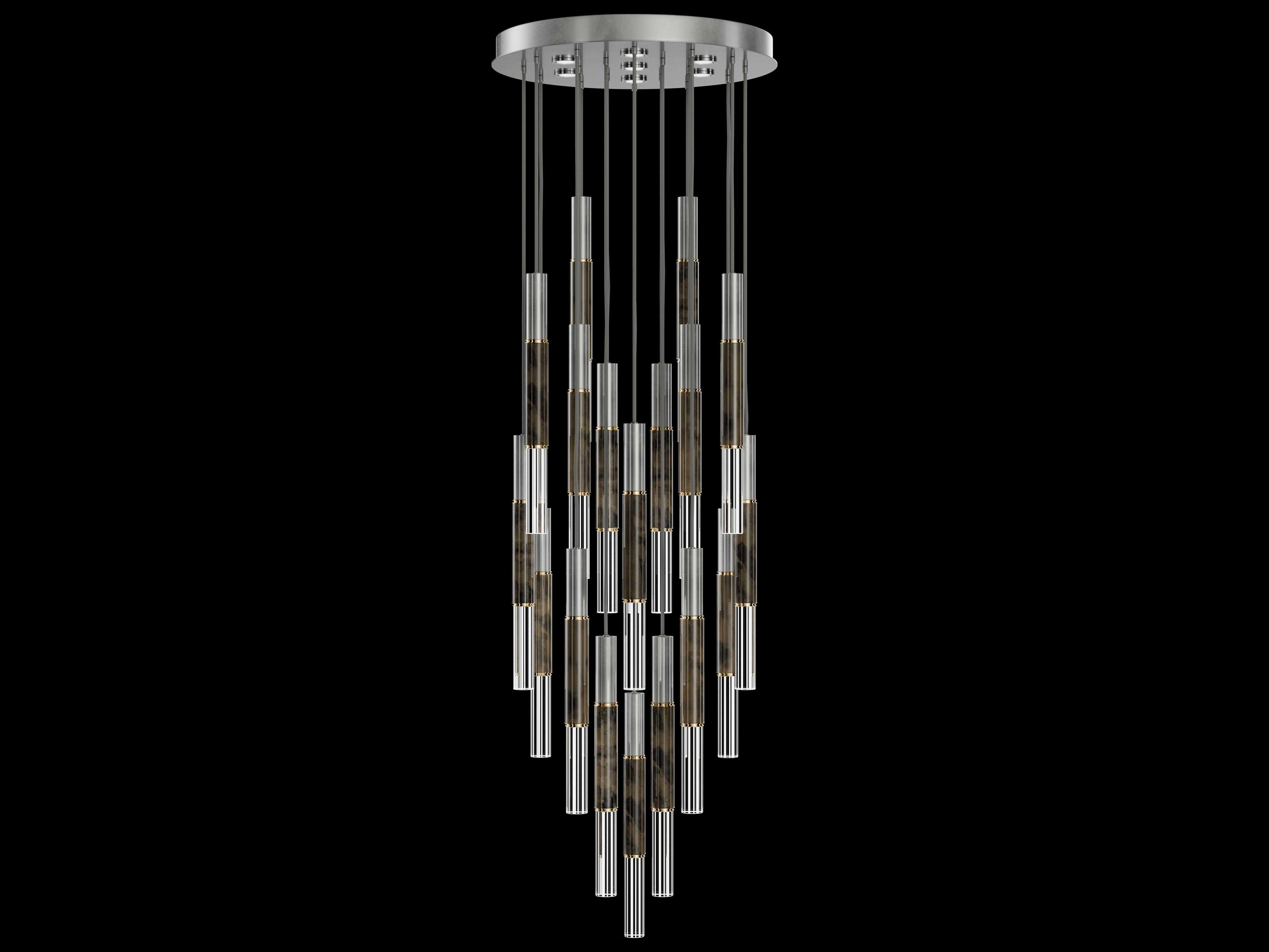 Fine Art Handcrafted Lighting Antonia 18-Light 7-Light Silver Leaf Linear Pendant