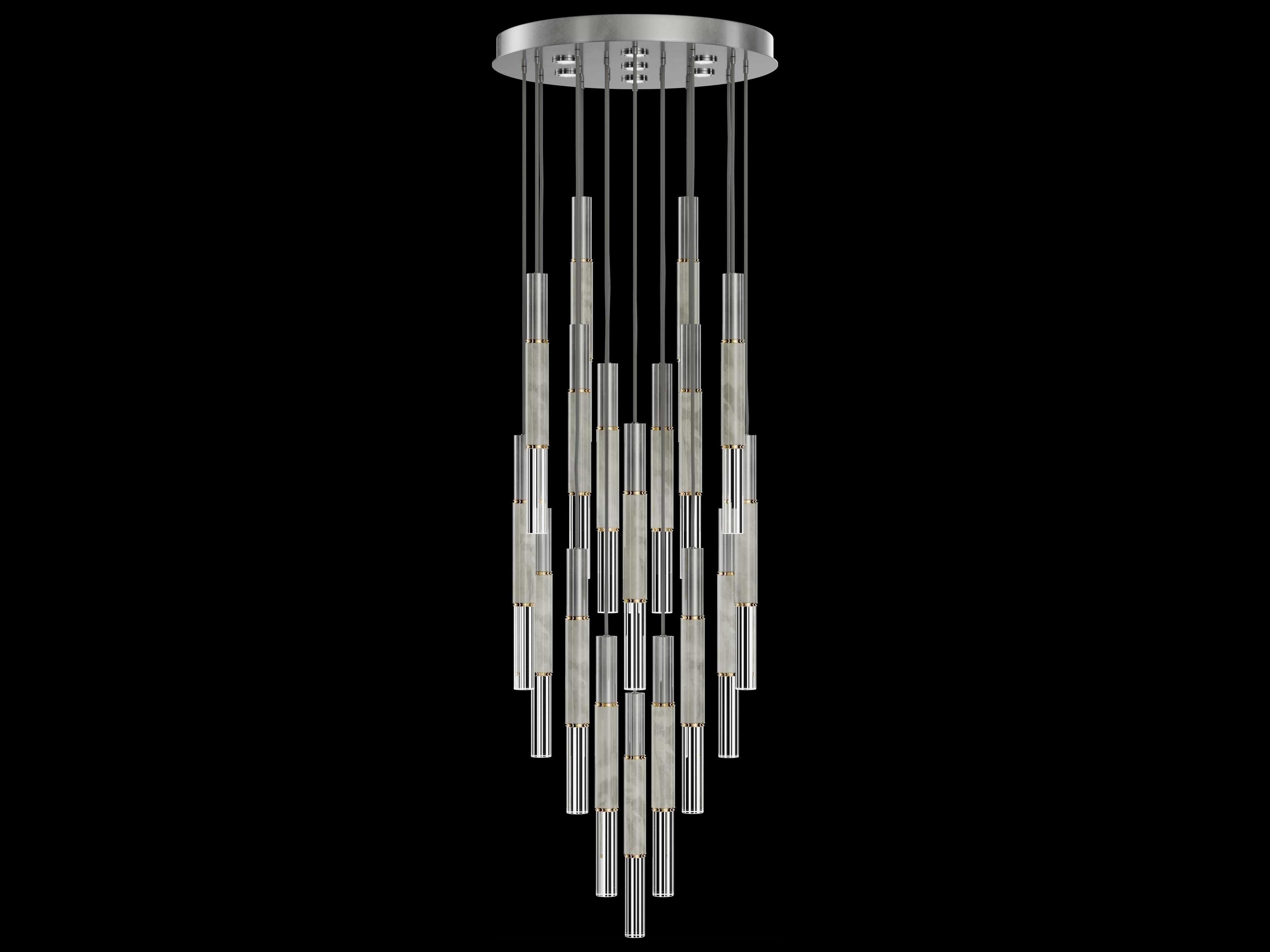Fine Art Handcrafted Lighting Antonia 18-Light 7-Light Silver Leaf Linear Pendant