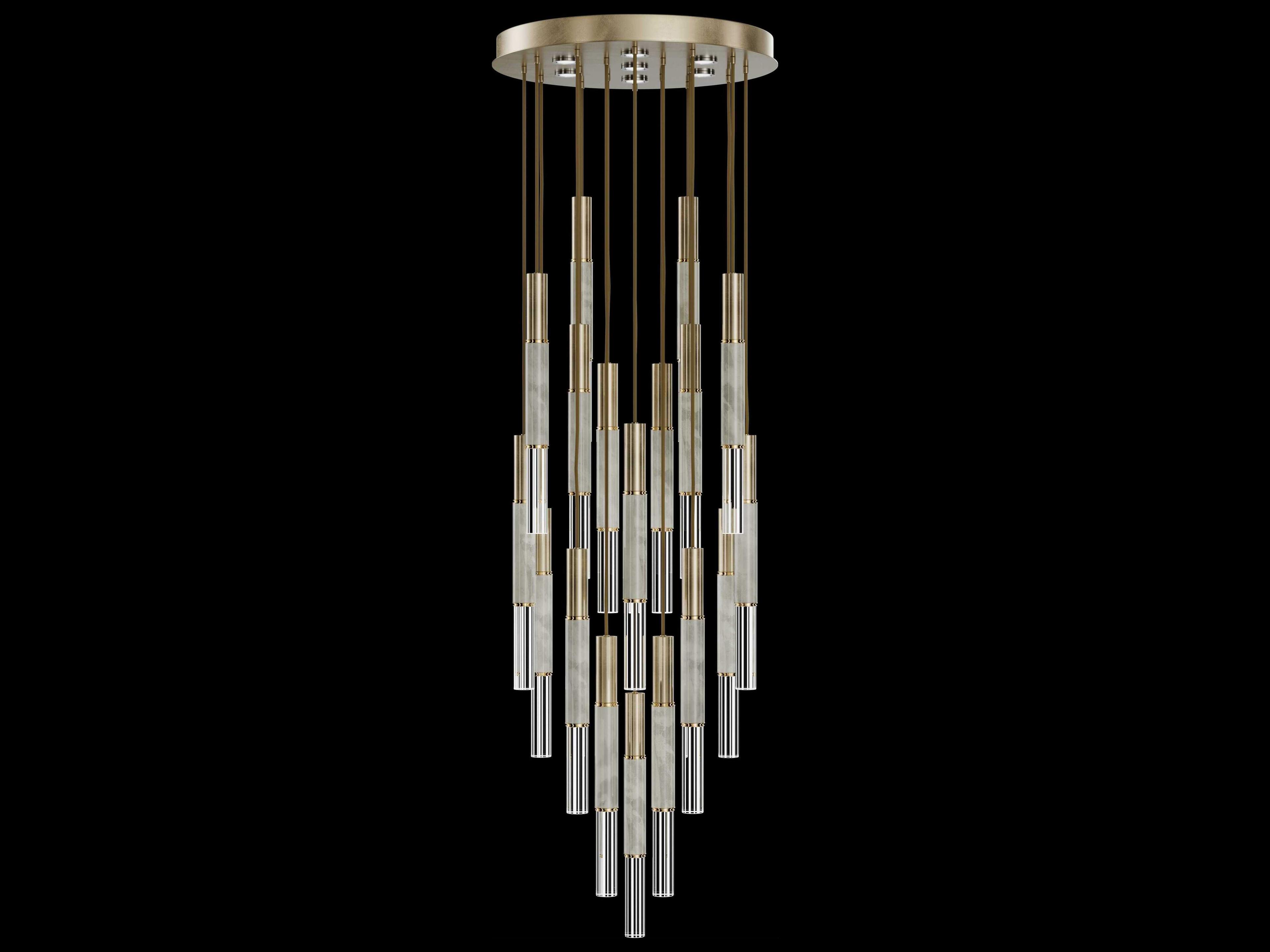 Fine Art Handcrafted Lighting Antonia 18-Light 7-Light Soft Gold Leaf Linear Pendant