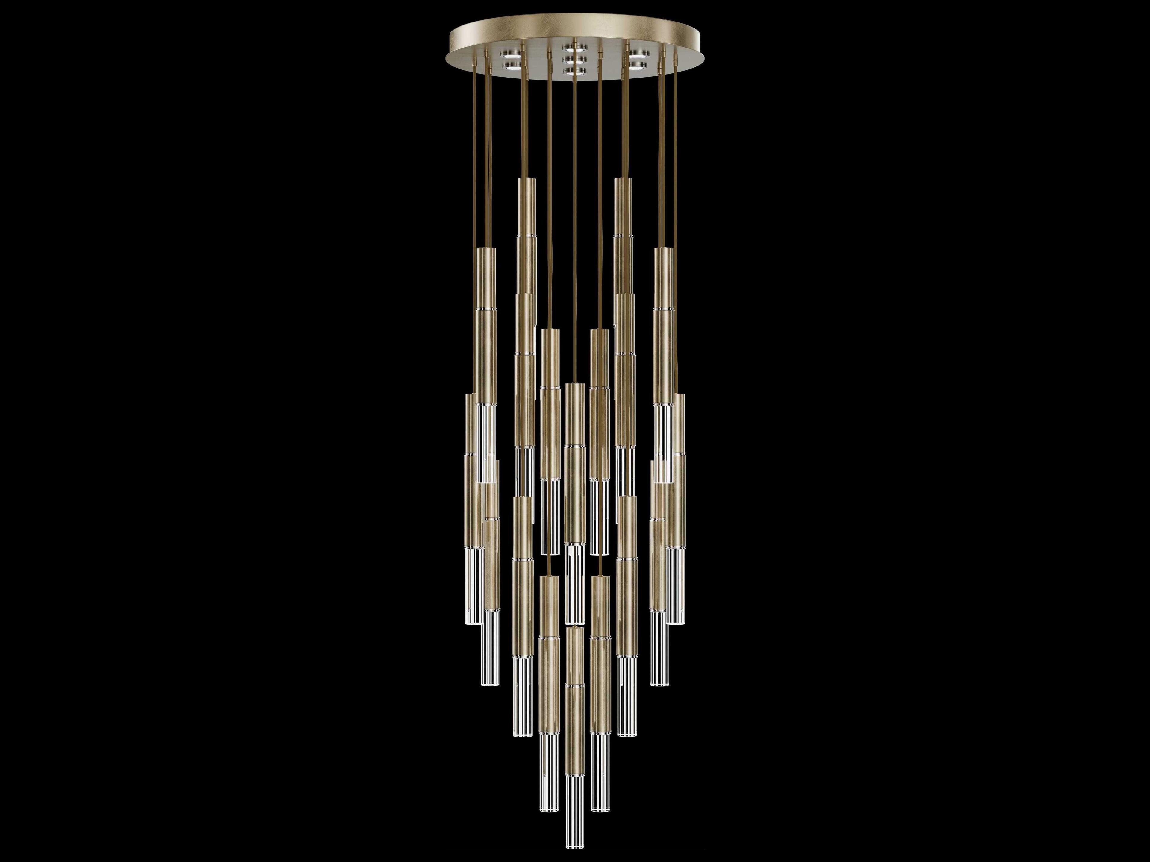 Fine Art Handcrafted Lighting Antonia 18-Light 7-Light Soft Gold Leaf Linear Pendant
