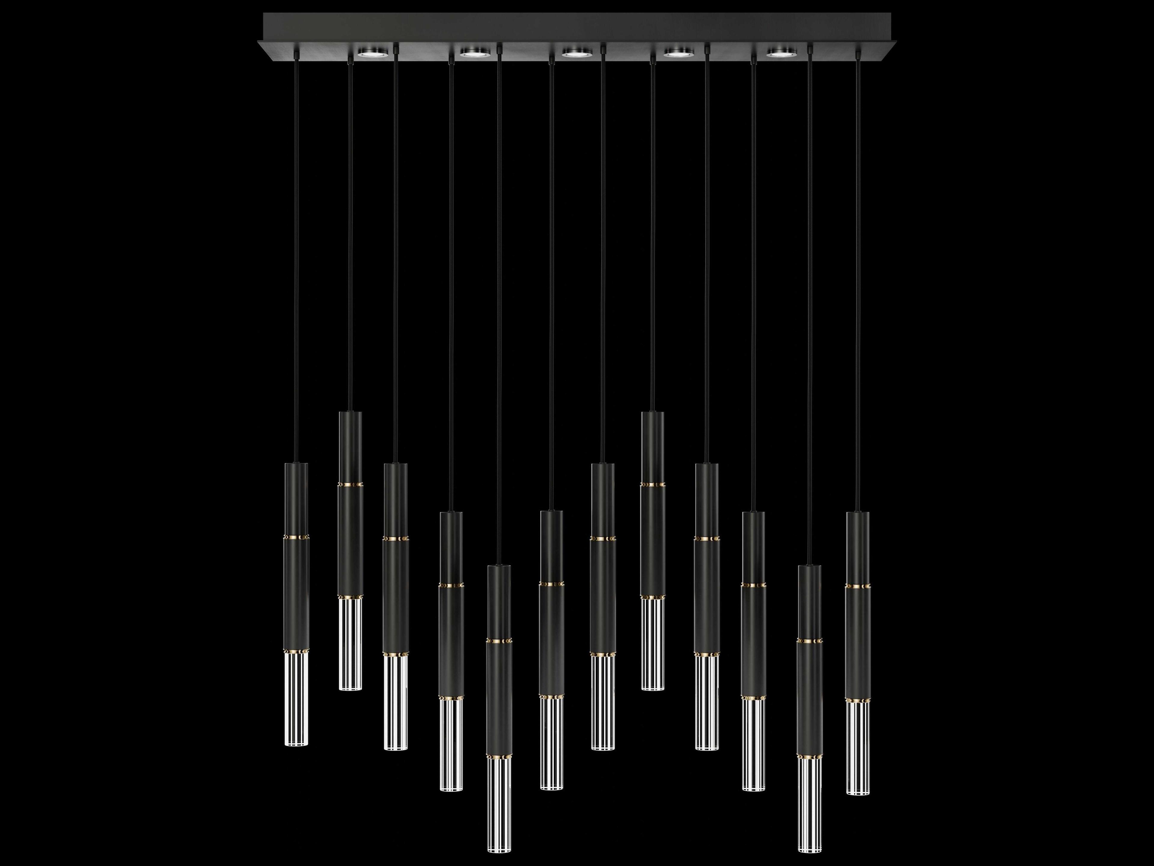 Fine Art Handcrafted Lighting Antonia 12-Light 5-Light Black Linear Island Pendant