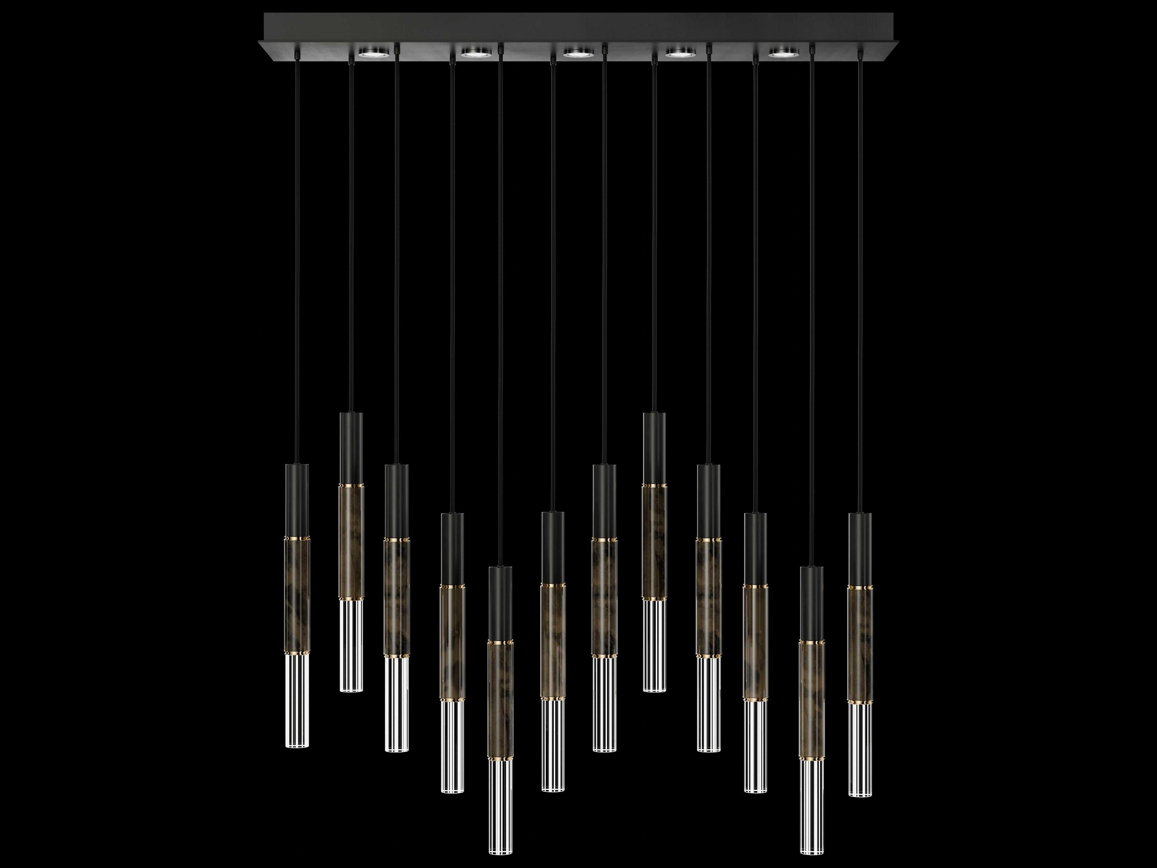 Fine Art Handcrafted Lighting Antonia 12-Light 5-Light Black Linear Island Pendant