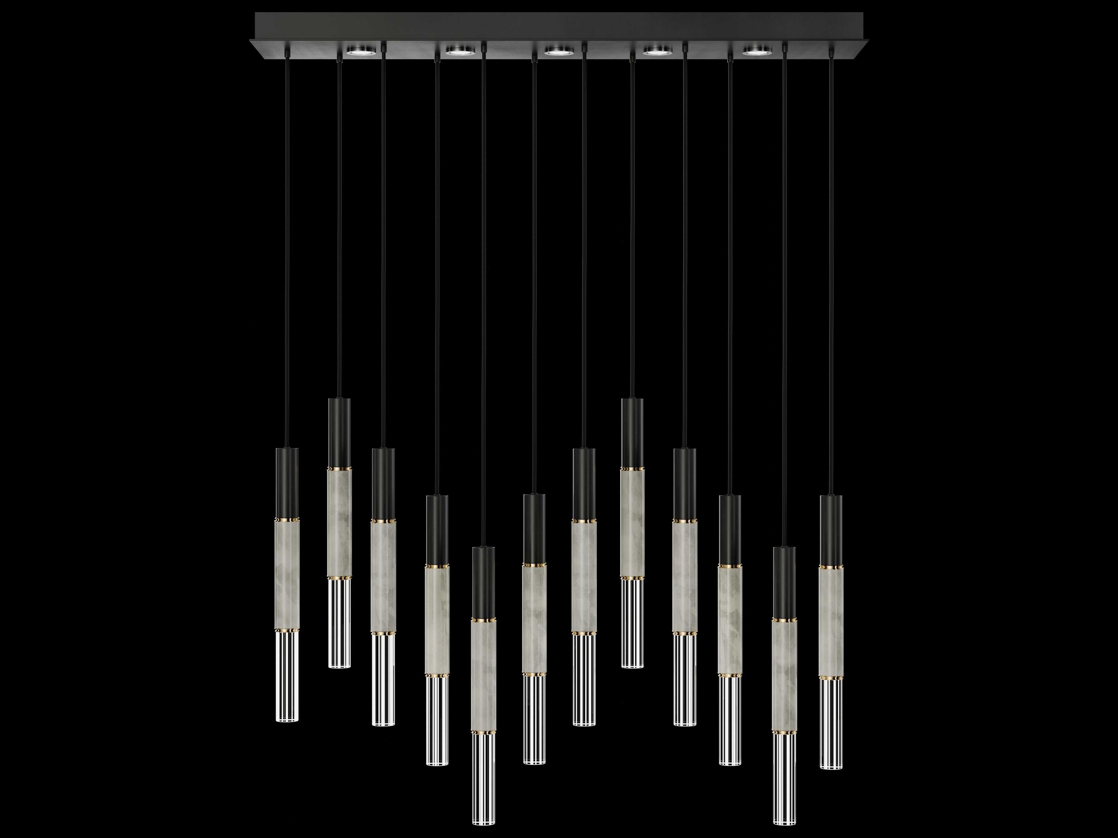 Fine Art Handcrafted Lighting Antonia 12-Light 5-Light Black Linear Island Pendant