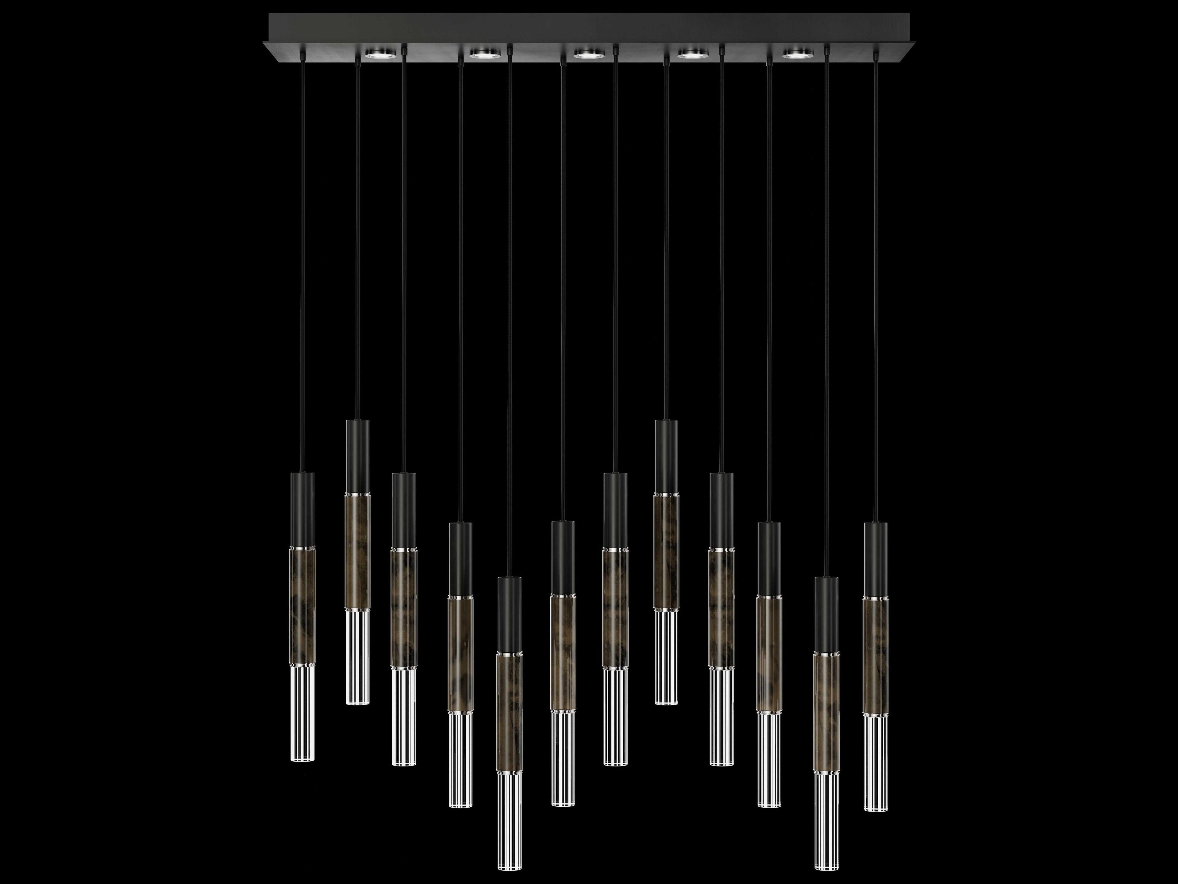 Fine Art Handcrafted Lighting Antonia 12-Light 5-Light Black Linear Island Pendant