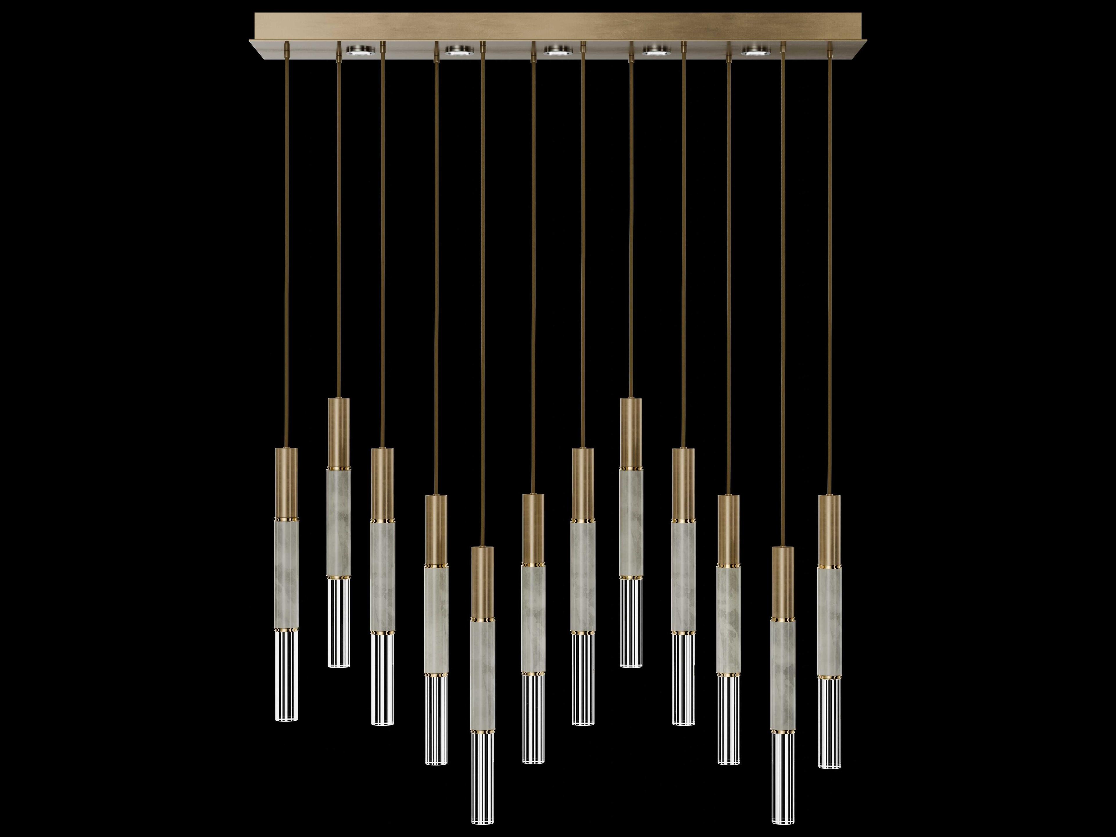 Fine Art Handcrafted Lighting Antonia 12-Light 5-Light Gold Leaf Linear Island Pendant