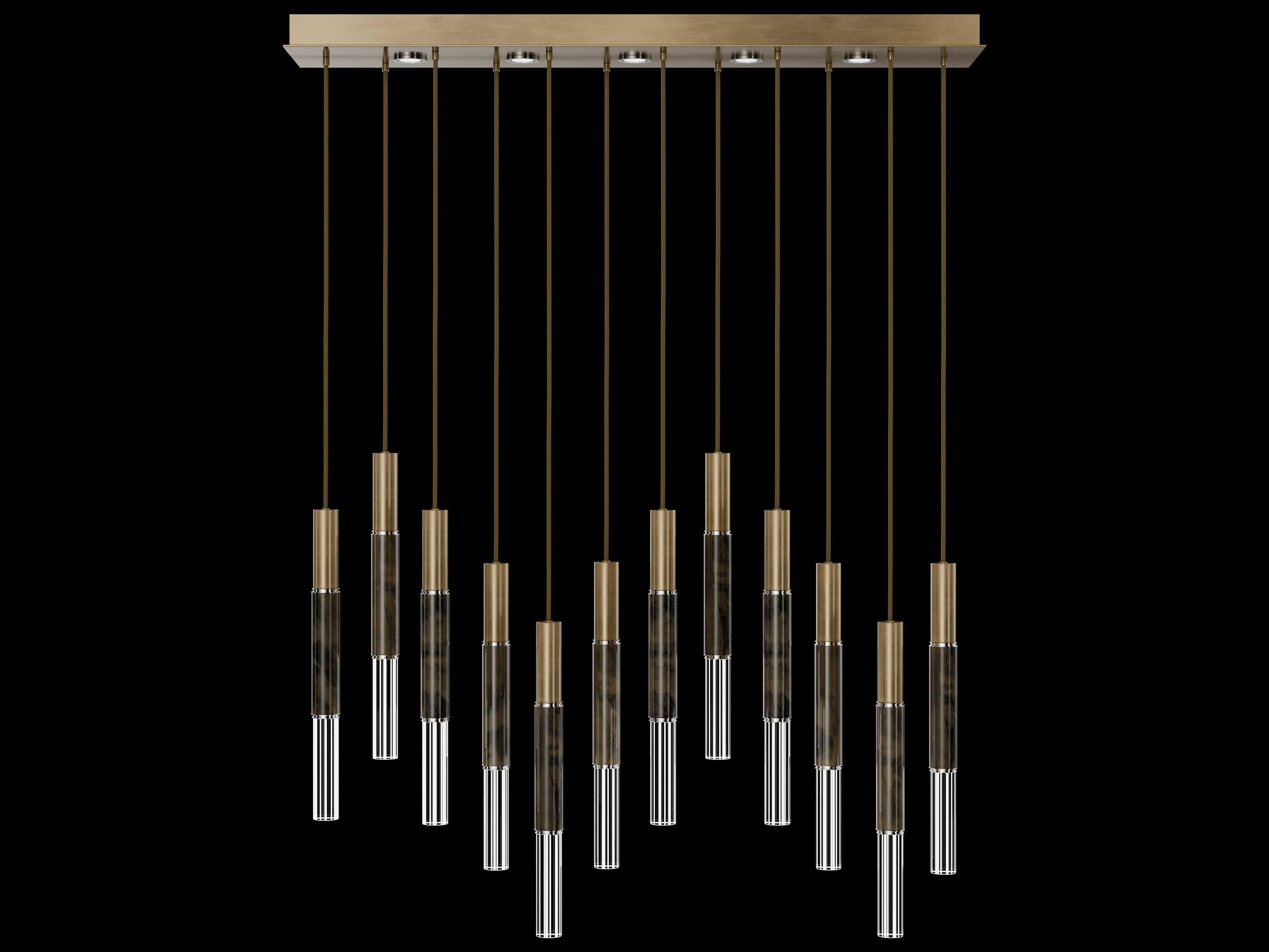 Fine Art Handcrafted Lighting Antonia 12-Light 5-Light Gold Leaf Linear Island Pendant