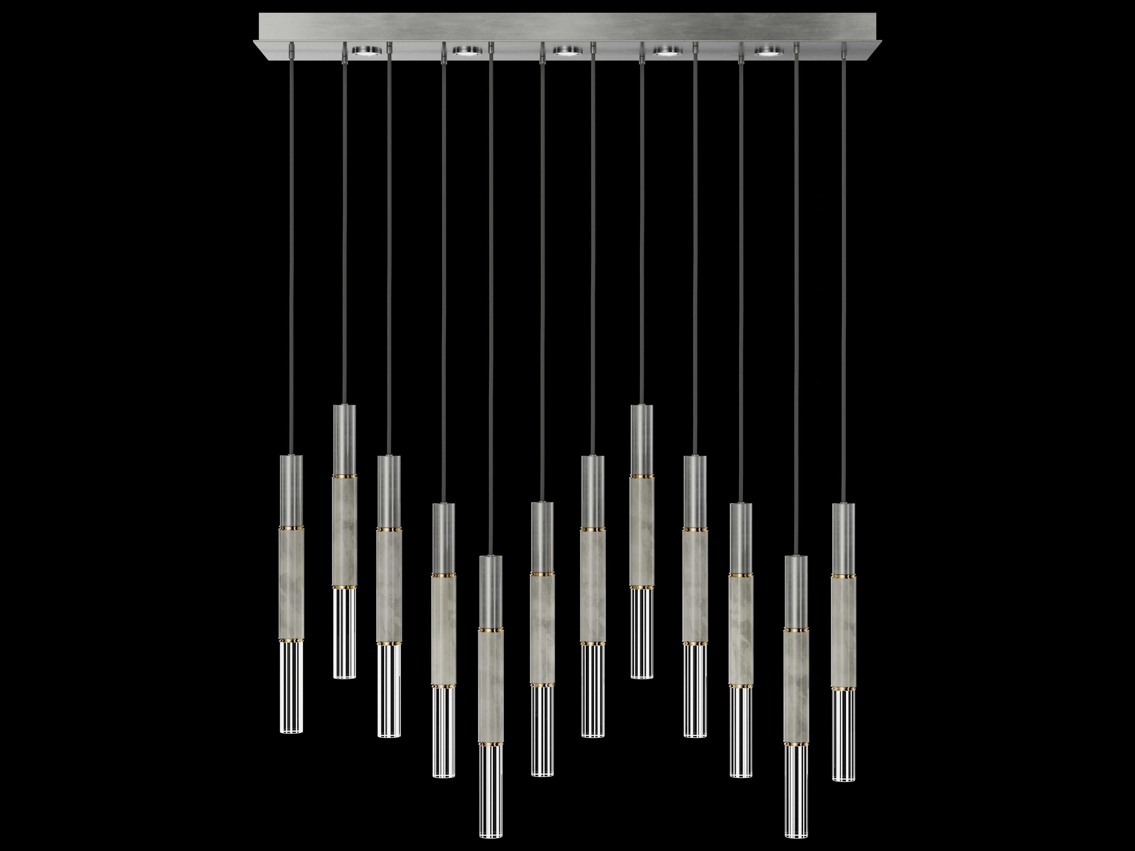 Fine Art Handcrafted Lighting Antonia 12-Light 5-Light Silver Leaf Linear Island Pendant