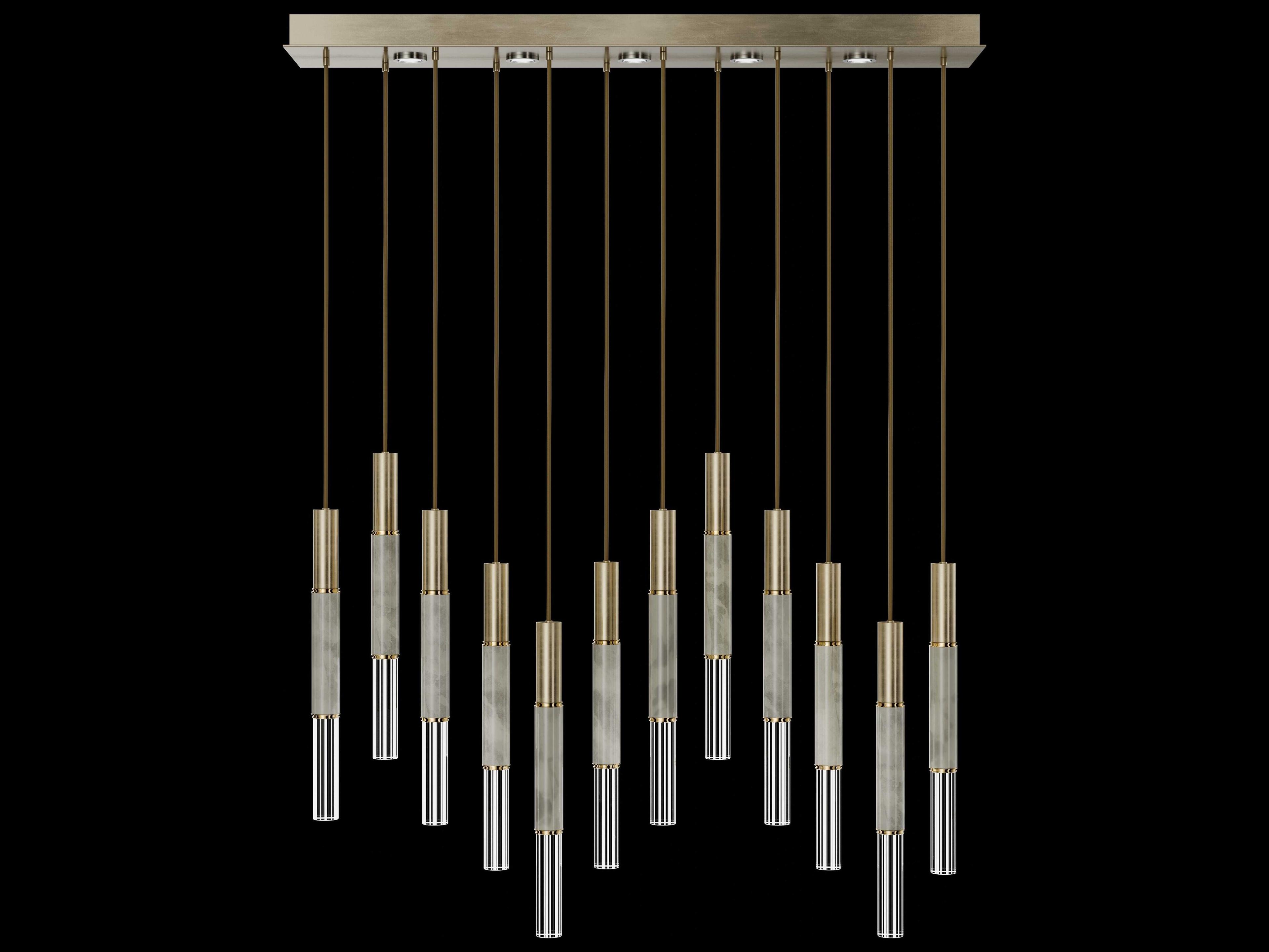 Fine Art Handcrafted Lighting Antonia 12-Light 5-Light Soft Gold Leaf Linear Island Pendant