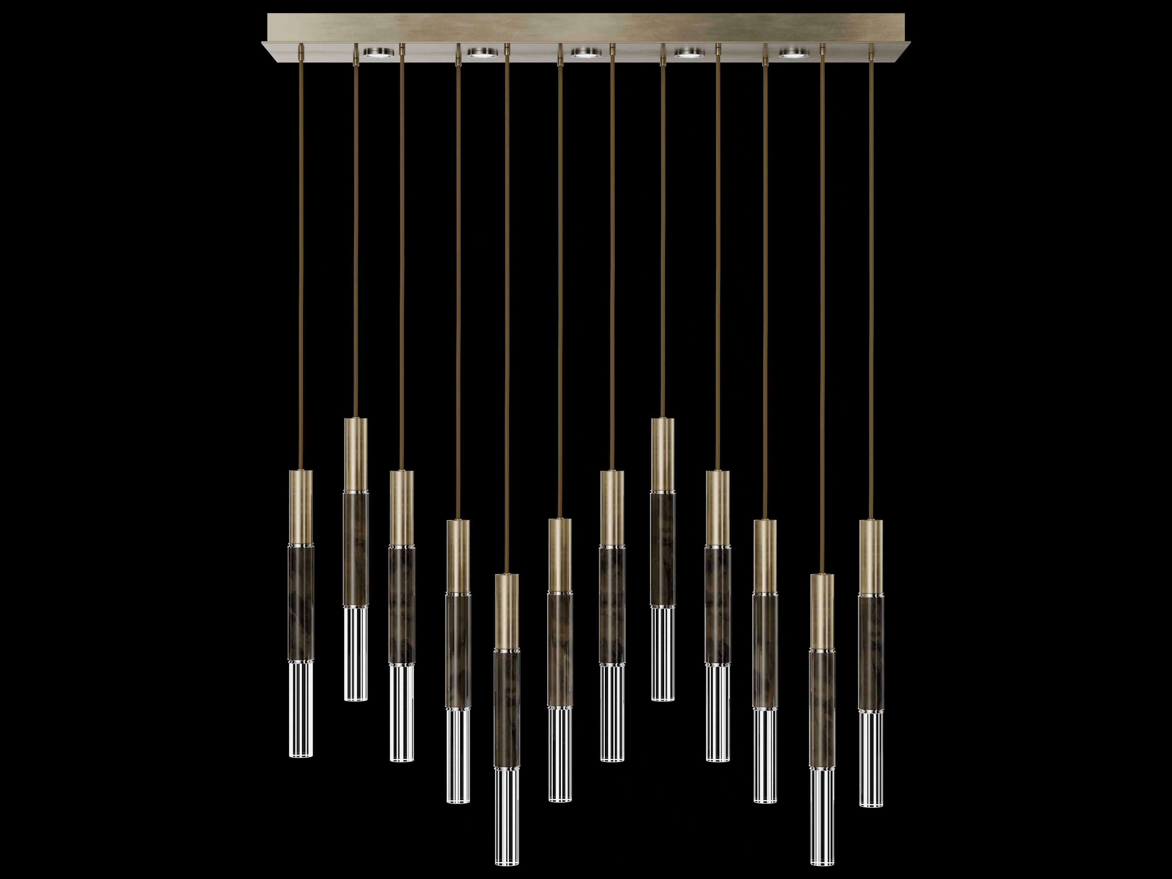 Fine Art Handcrafted Lighting Antonia 12-Light 5-Light Soft Gold Leaf Linear Island Pendant