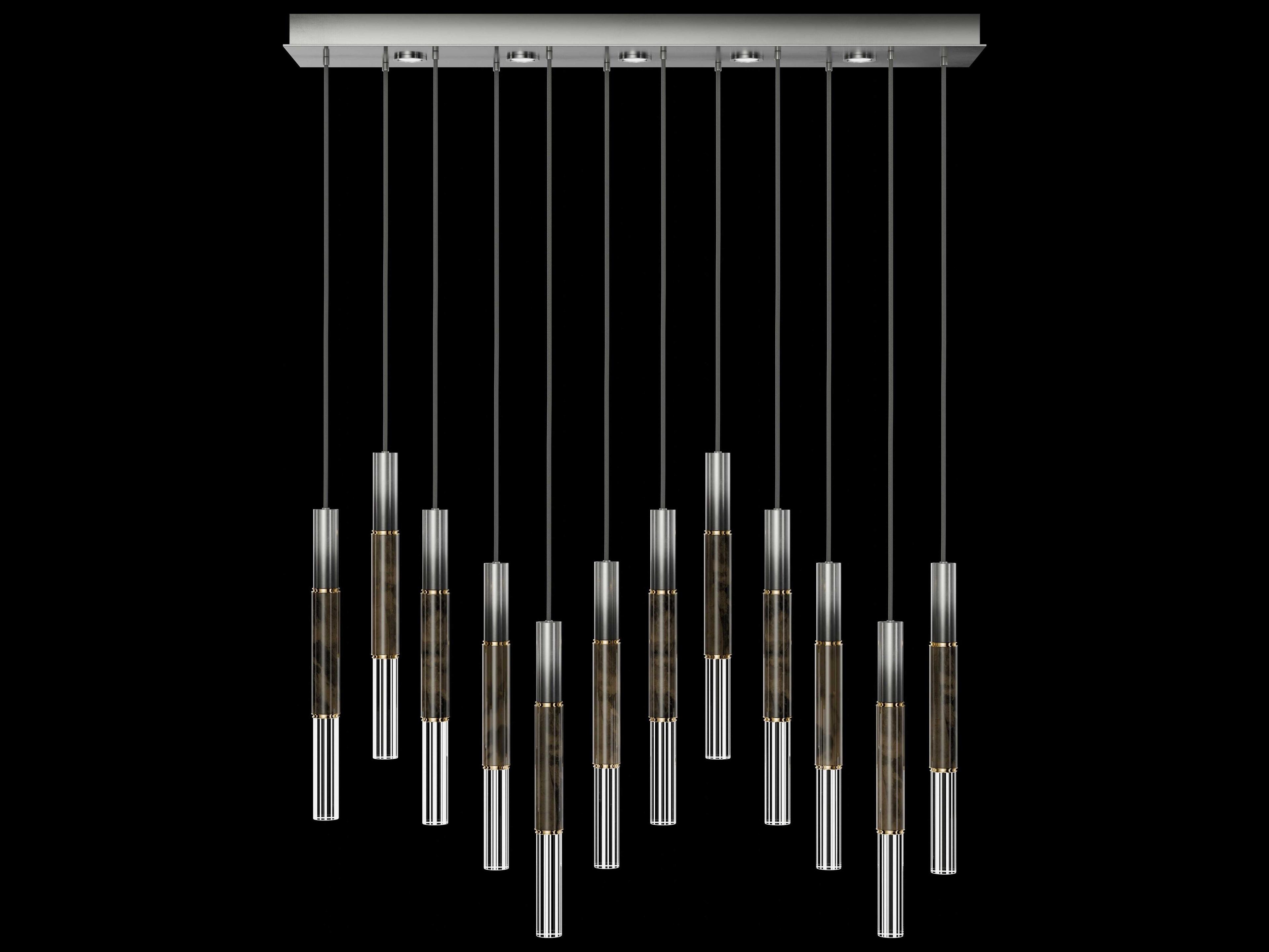 Fine Art Handcrafted Lighting Antonia 12-Light 5-Light Ombre Silver Linear Island Pendant