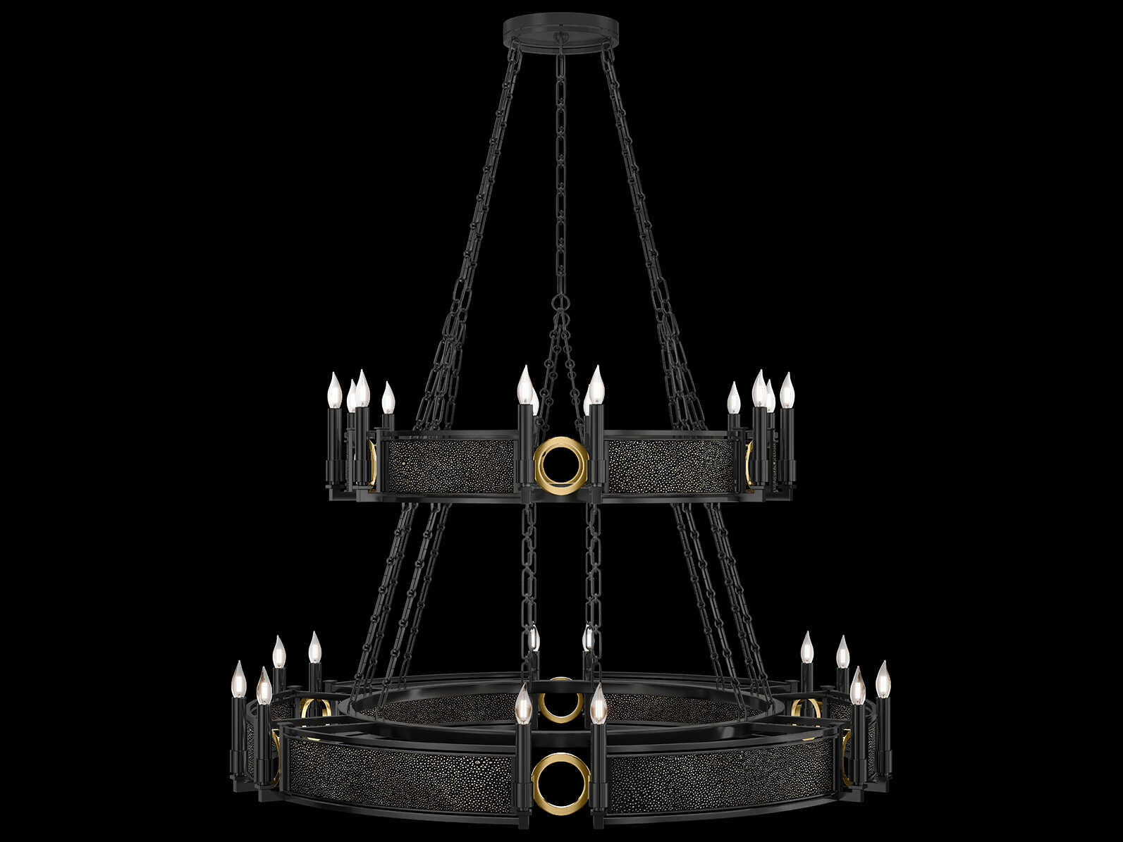 Fine Art Handcrafted Lighting Mirage 24-Light Black Iron Traditional Candelabra Tiered Chandelier