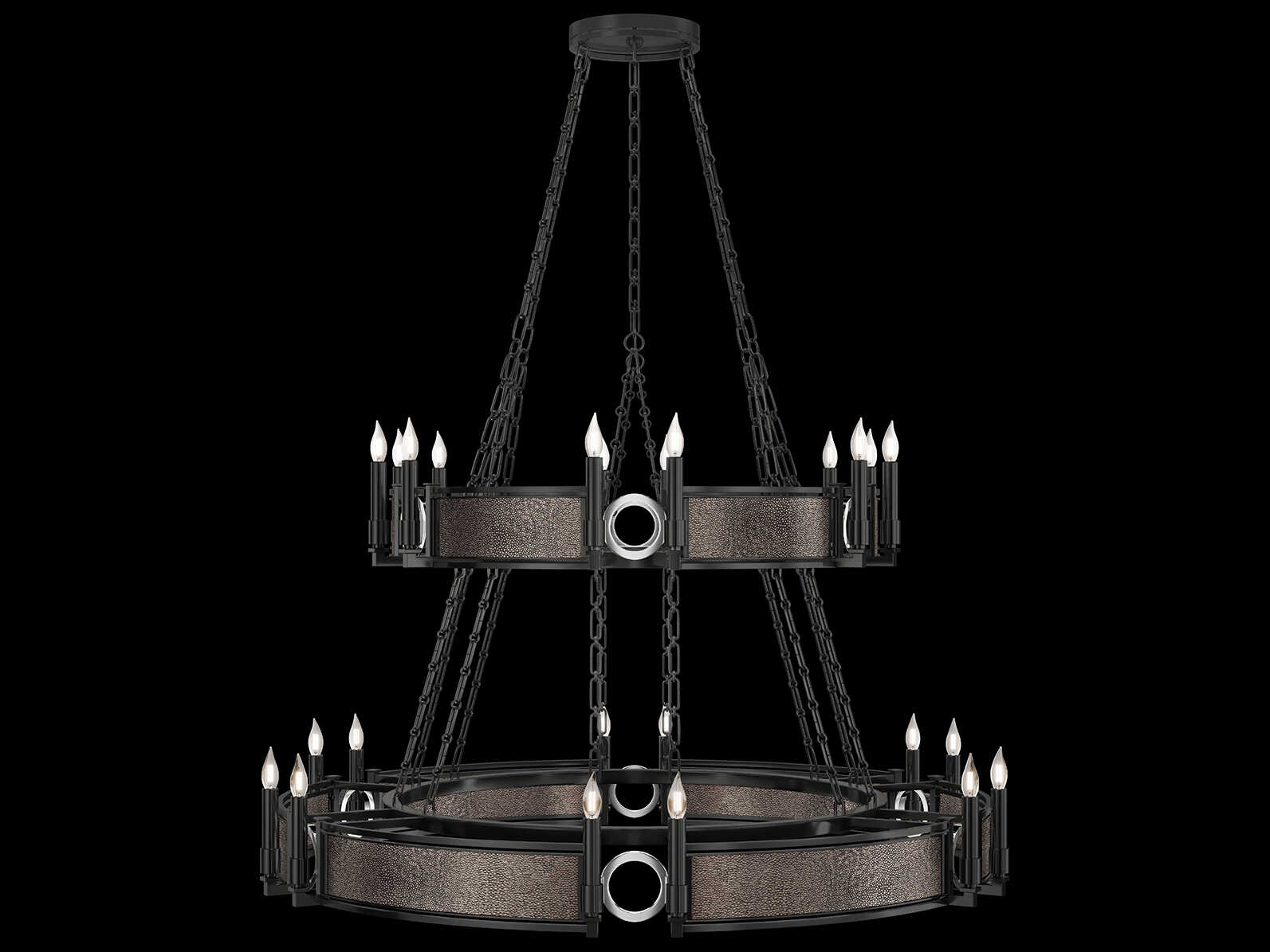 Fine Art Handcrafted Lighting Mirage 24-Light Black Iron Traditional Candelabra Tiered Chandelier