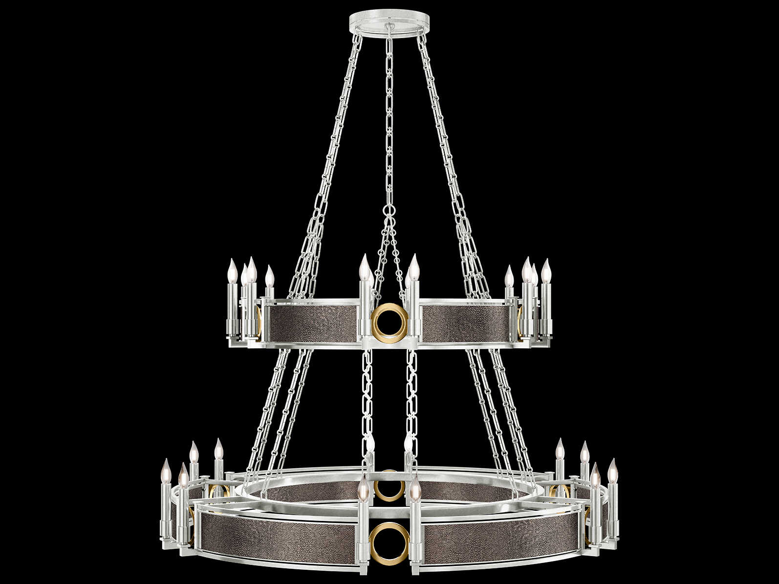 Fine Art Handcrafted Lighting Mirage 24-Light Silver Leaf Traditional Candelabra Tiered Chandelier