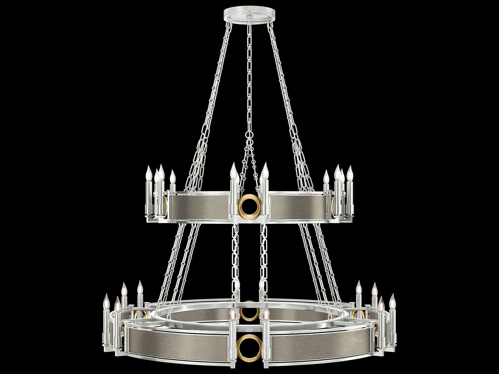 Fine Art Handcrafted Lighting Mirage 24-Light Silver Leaf Traditional Candelabra Tiered Chandelier