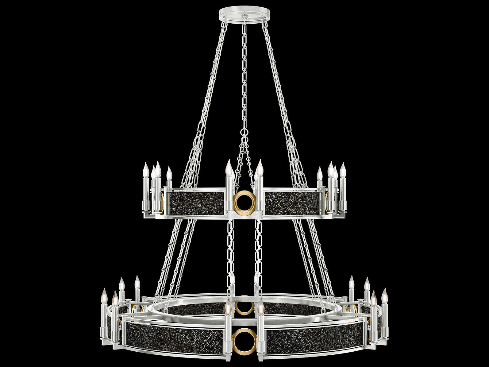 Fine Art Handcrafted Lighting Mirage 24-Light Silver Leaf Traditional Candelabra Tiered Chandelier