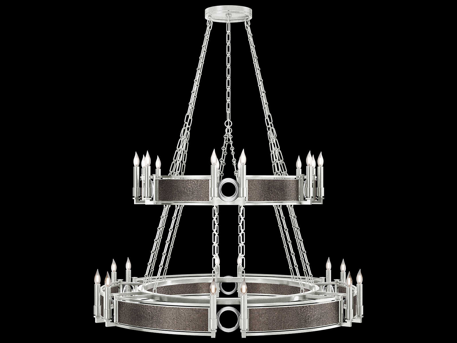 Fine Art Handcrafted Lighting Mirage 24-Light Silver Leaf Traditional Candelabra Tiered Chandelier