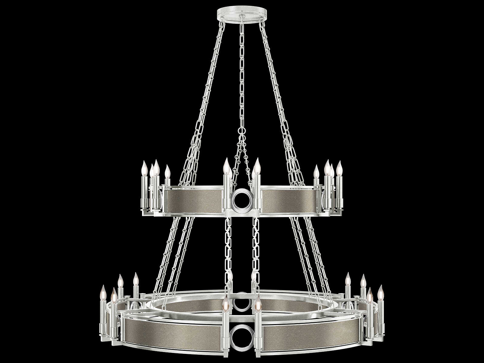 Fine Art Handcrafted Lighting Mirage 24-Light Silver Leaf Traditional Candelabra Tiered Chandelier