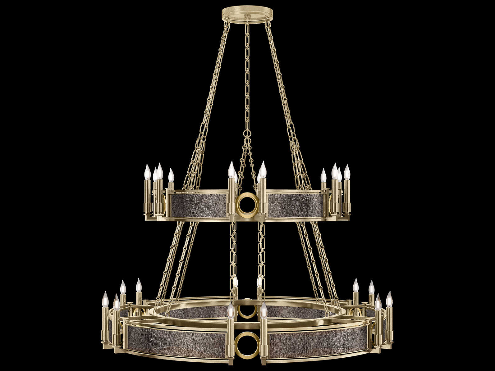 Fine Art Handcrafted Lighting Mirage 24-Light Soft Gold Leaf Traditional Candelabra Tiered Chandelier