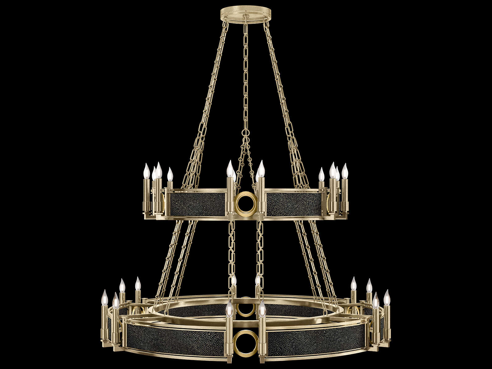 Fine Art Handcrafted Lighting Mirage 24-Light Soft Gold Leaf Traditional Candelabra Tiered Chandelier