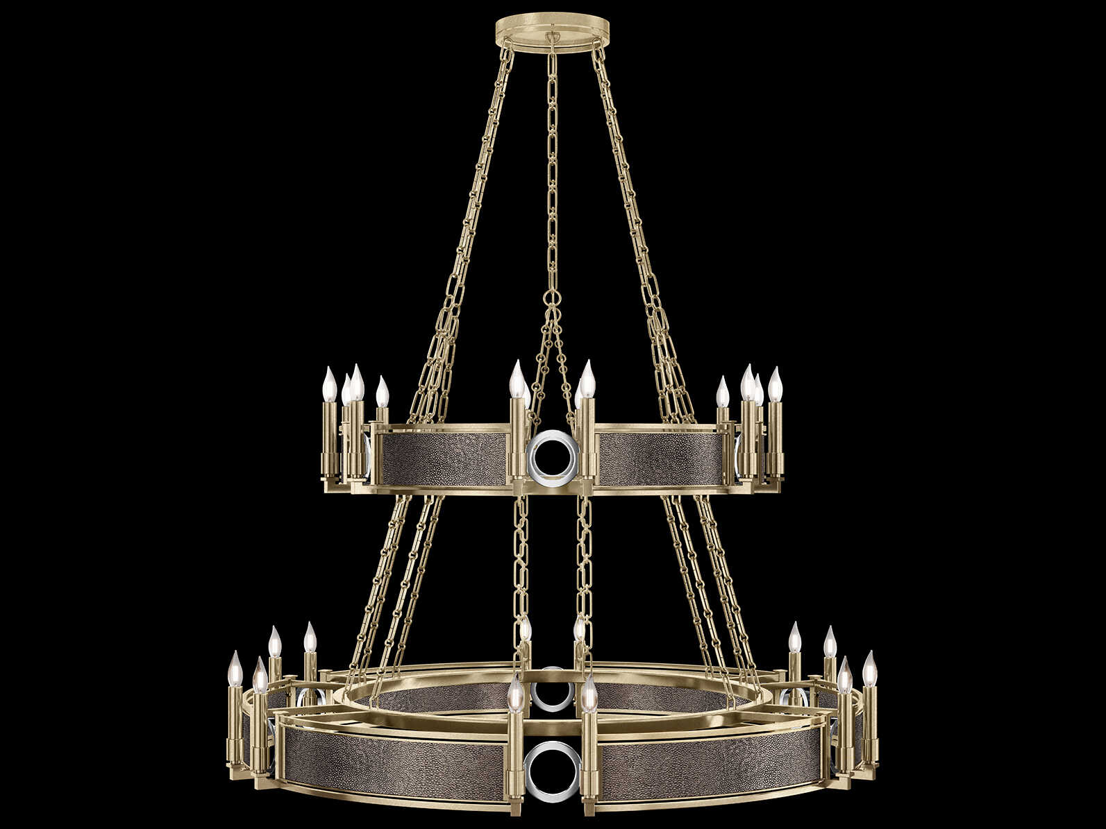 Fine Art Handcrafted Lighting Mirage 24-Light Soft Gold Leaf Traditional Candelabra Tiered Chandelier