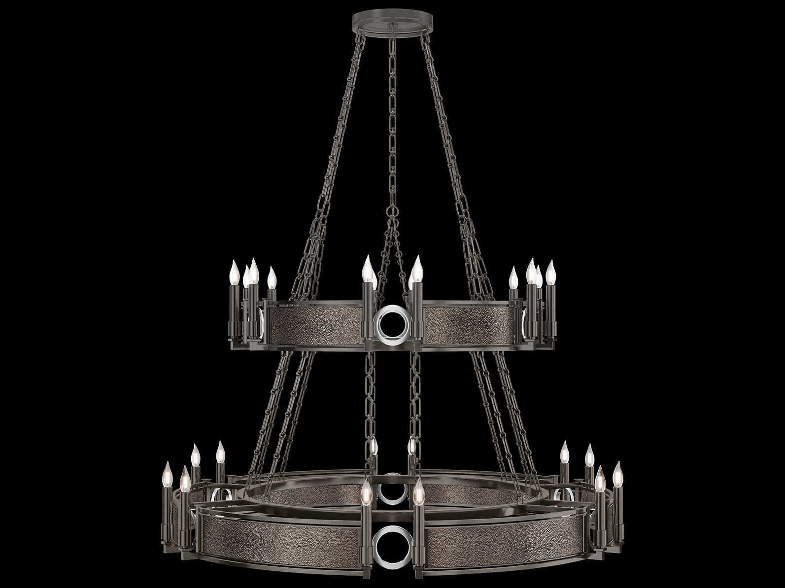 Fine Art Handcrafted Lighting Mirage 24-Light Midnight Steel Traditional Candelabra Tiered Chandelier