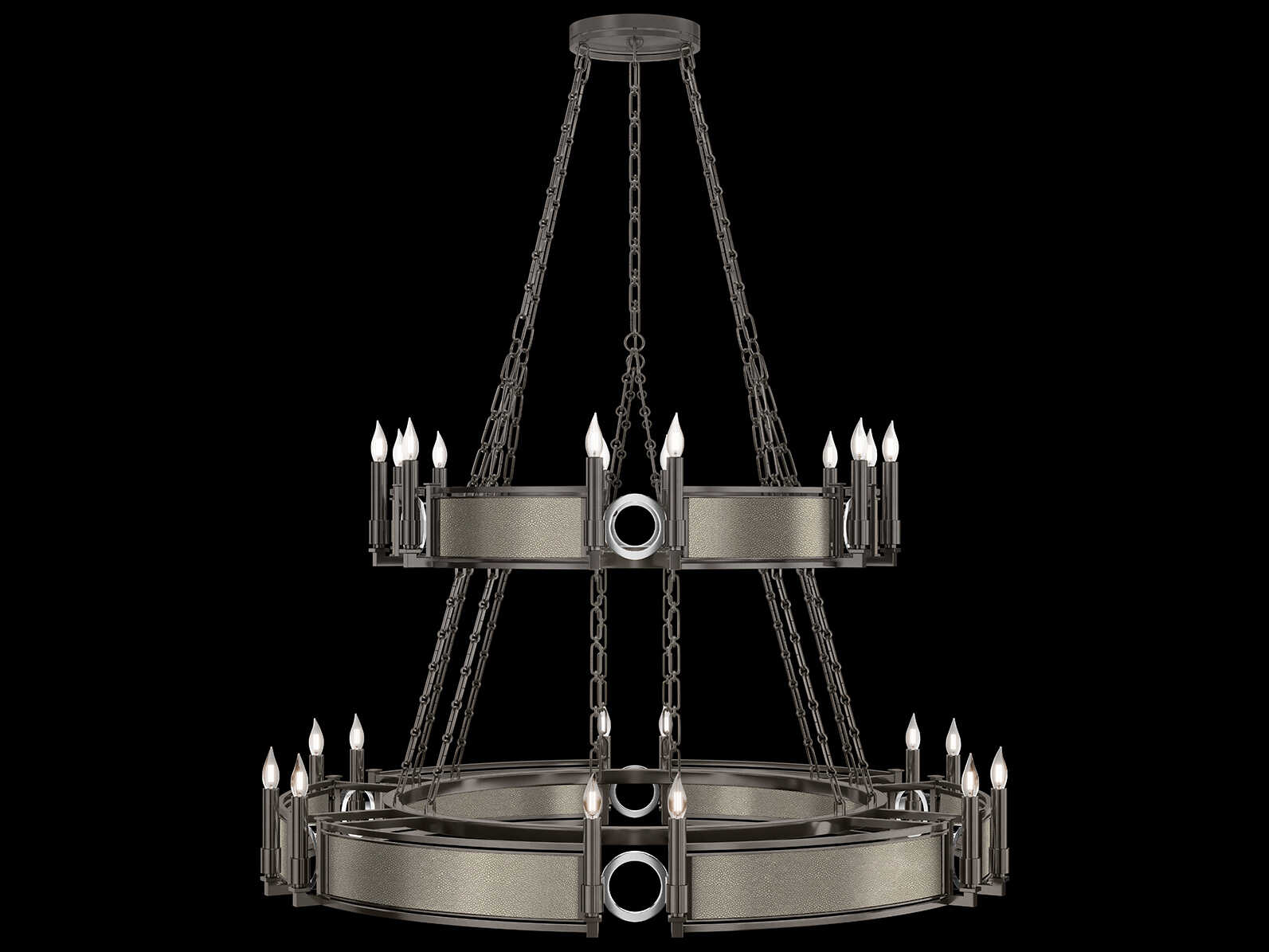 Fine Art Handcrafted Lighting Mirage 24-Light Midnight Steel Traditional Candelabra Tiered Chandelier